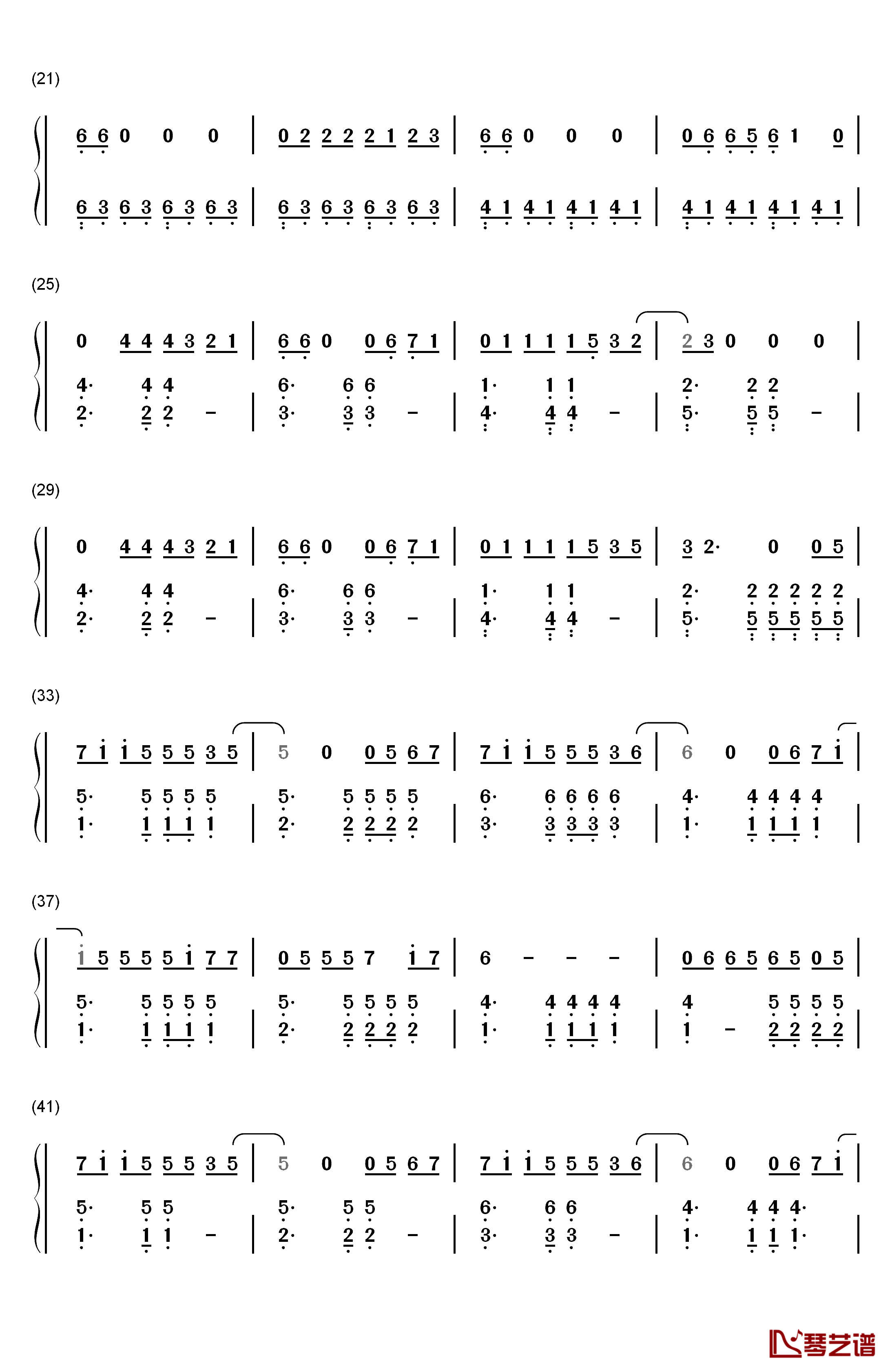 欢乐颂钢琴简谱-数字双手-张江2