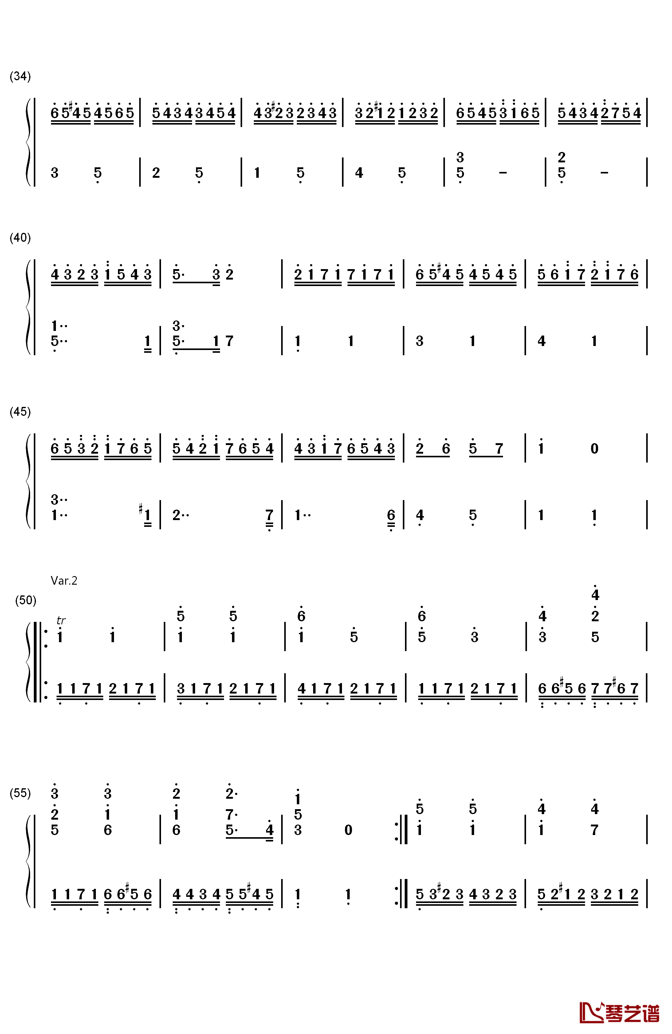 小星星变奏曲钢琴简谱-数字双手-莫扎特2