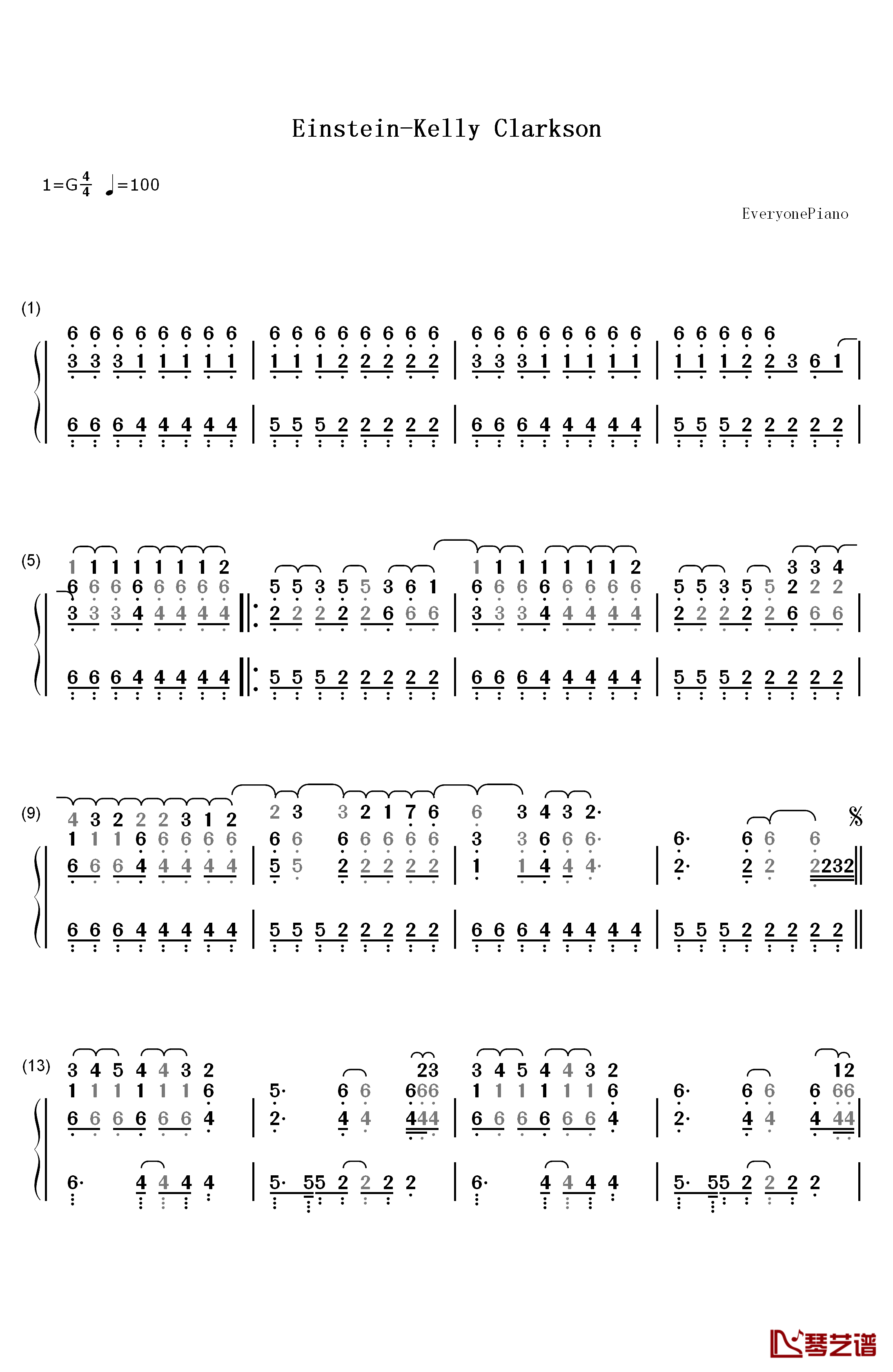 Einstein钢琴简谱-数字双手-Kelly Clarkson1