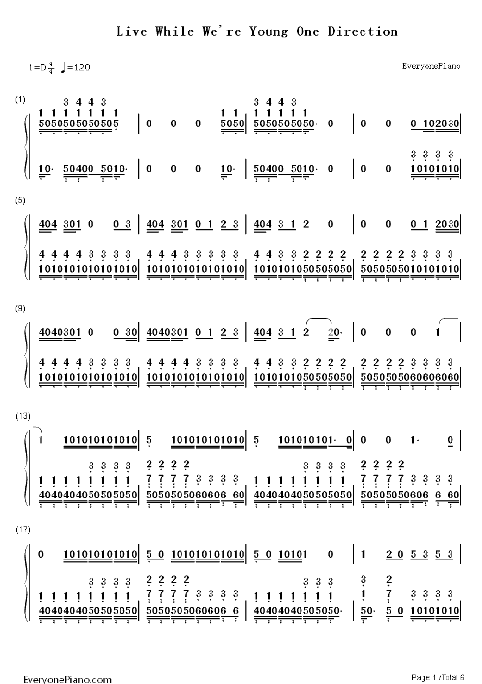 Live While We're Young钢琴简谱-数字双手-One Direction1