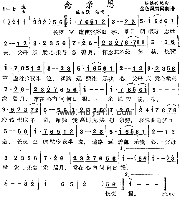 念亲恩粤语简谱-陈百强演唱1