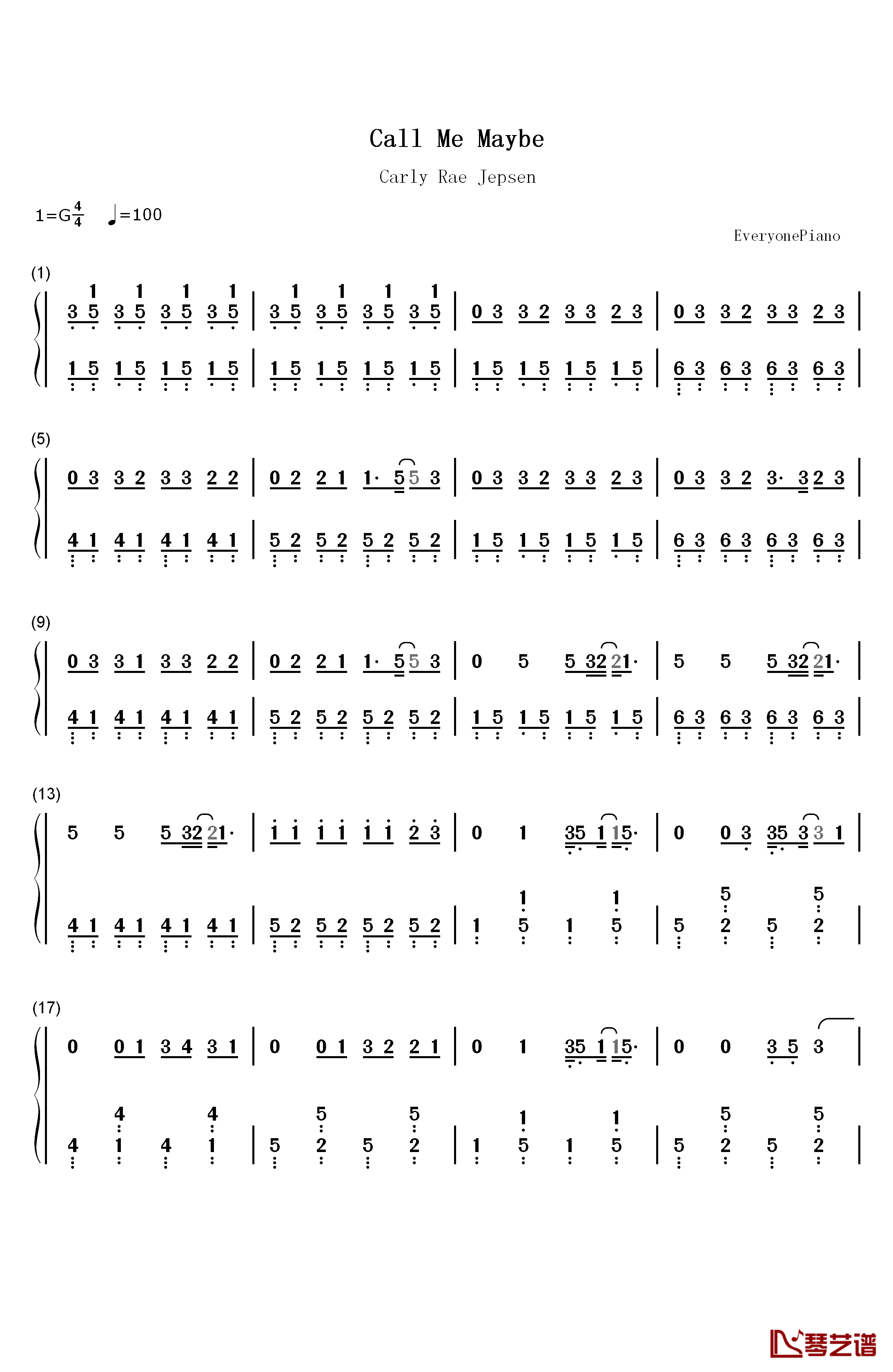 Call Me Maybe钢琴简谱-数字双手-Carly Rae Jepsen1