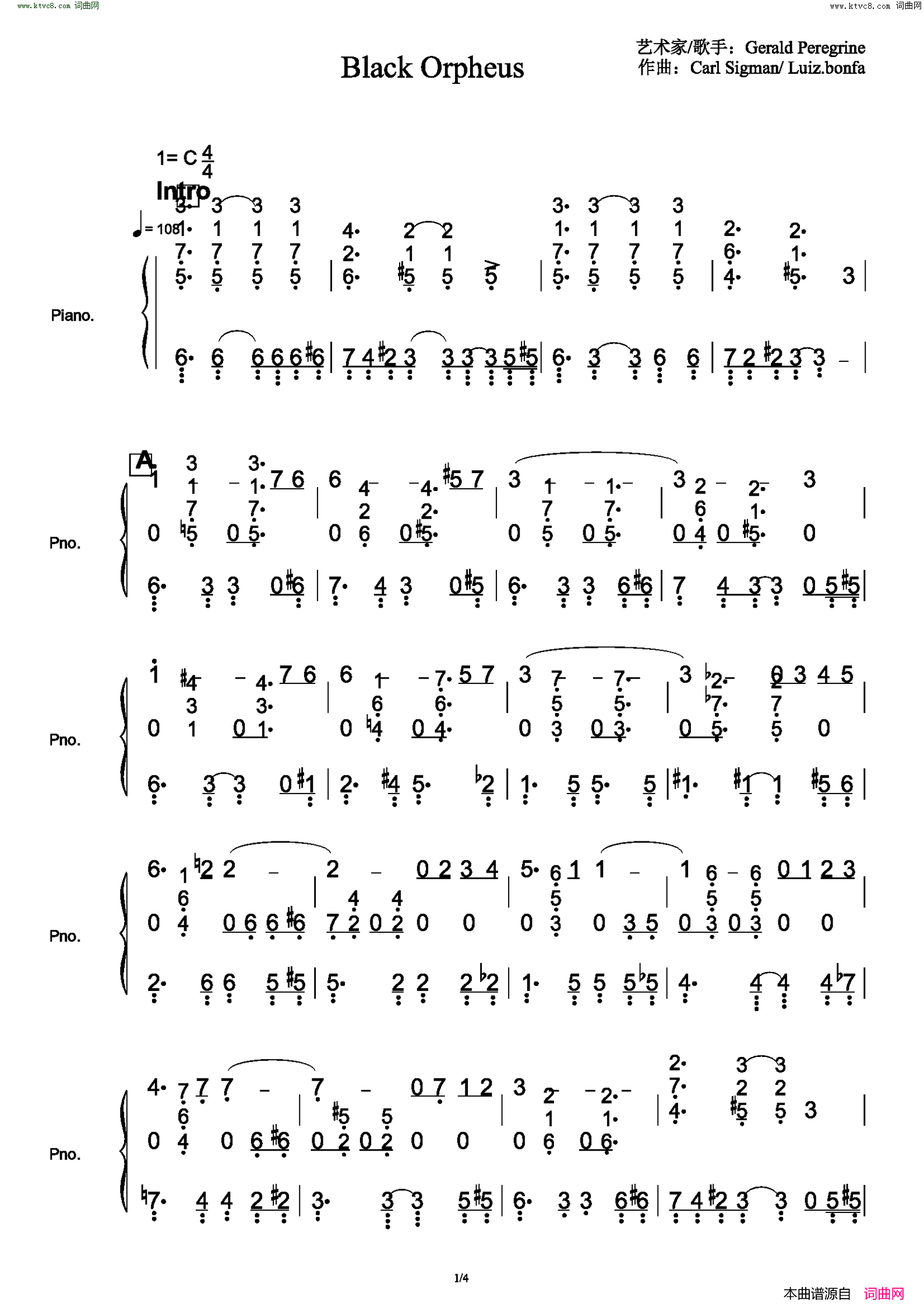 Black Orpheus简谱-Gerald Peregrine演唱1