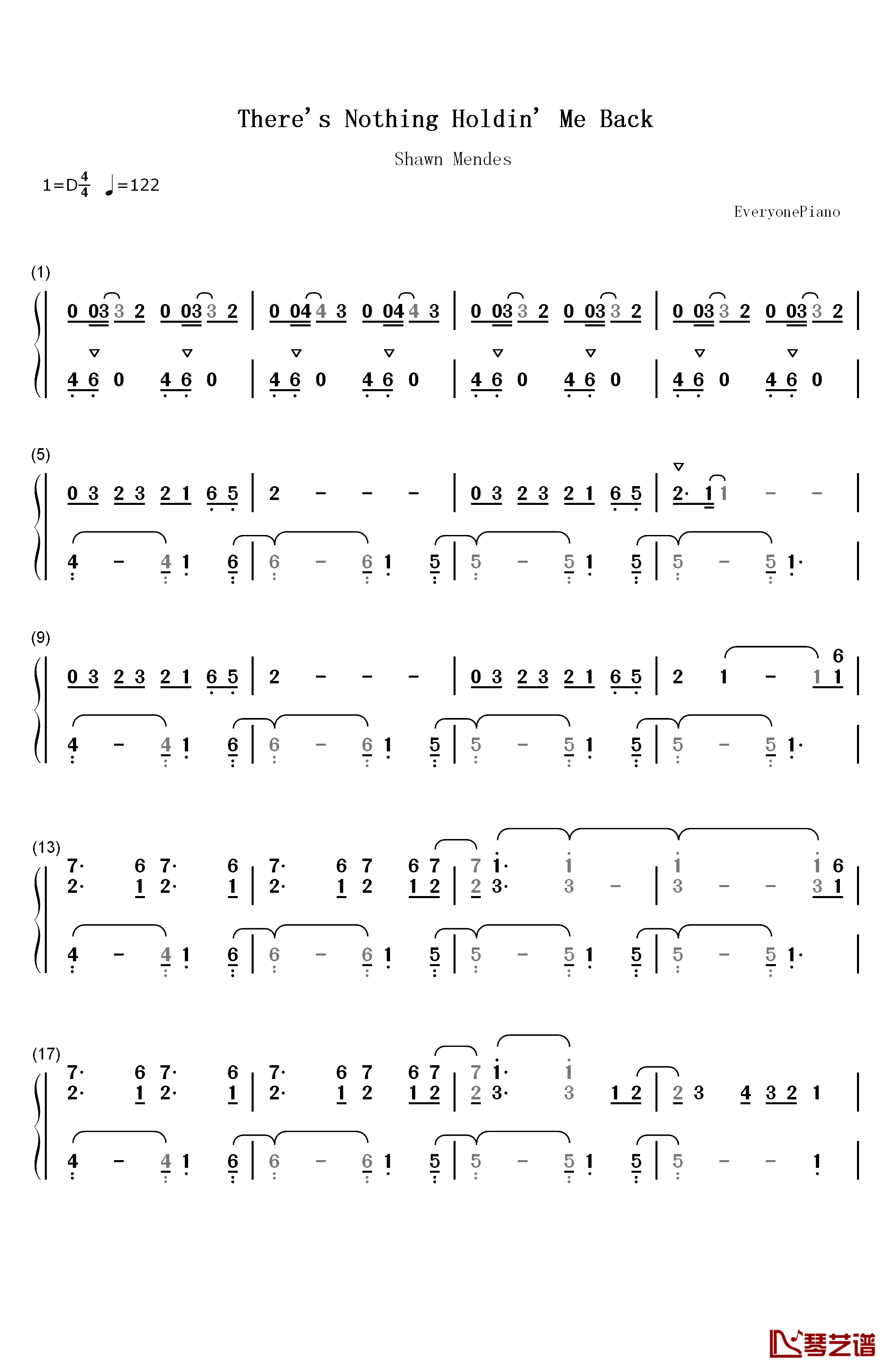 There's Nothing Holdin' Me Back钢琴简谱-数字双手-Shawn Mendes1
