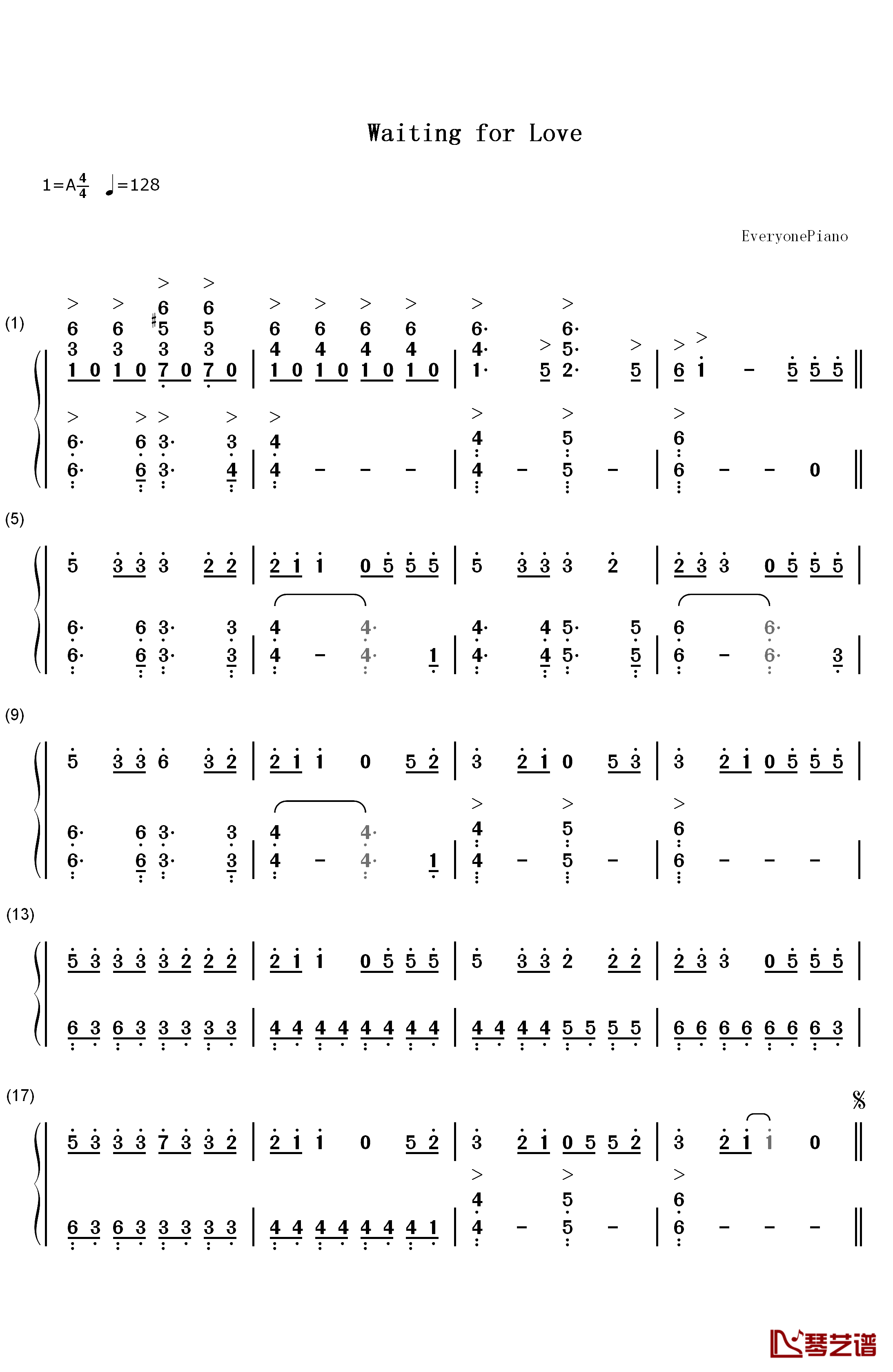 Waiting for Love钢琴简谱-数字双手-Avicii1