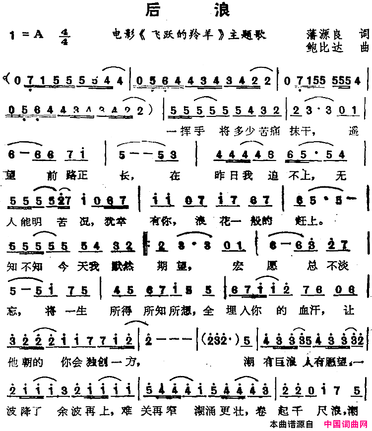 苏芮演唱金曲：后浪电影《飞跃的羚羊》主题歌简谱-苏芮演唱-藩源良/鲍比达词曲1