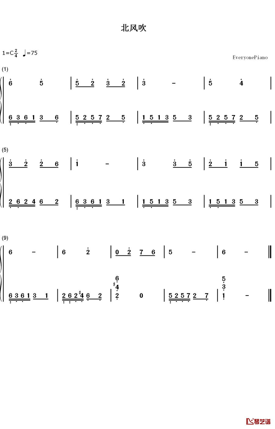 北风吹钢琴简谱-数字双手-马可1