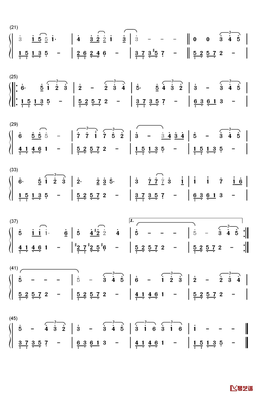 想唱就唱钢琴简谱-数字双手-张含韵2