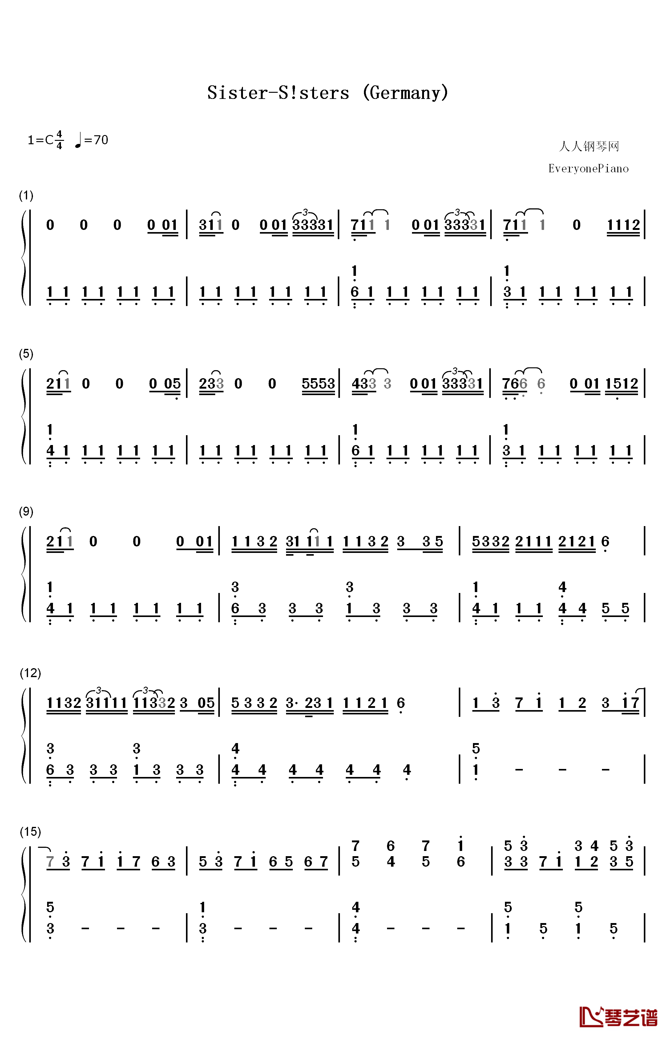 Sister钢琴简谱-数字双手-S!sters1