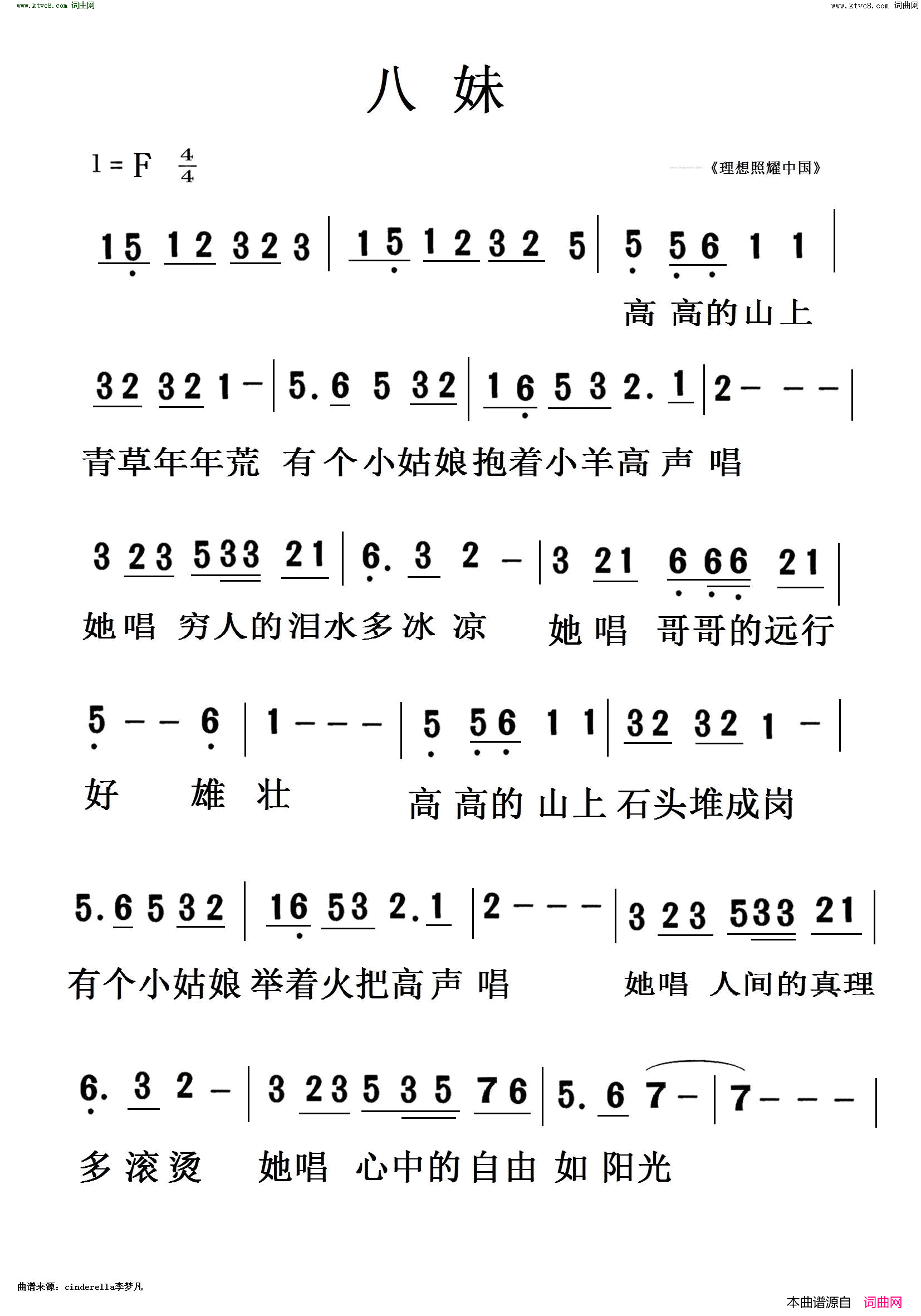 八妹理想照耀中国简谱1