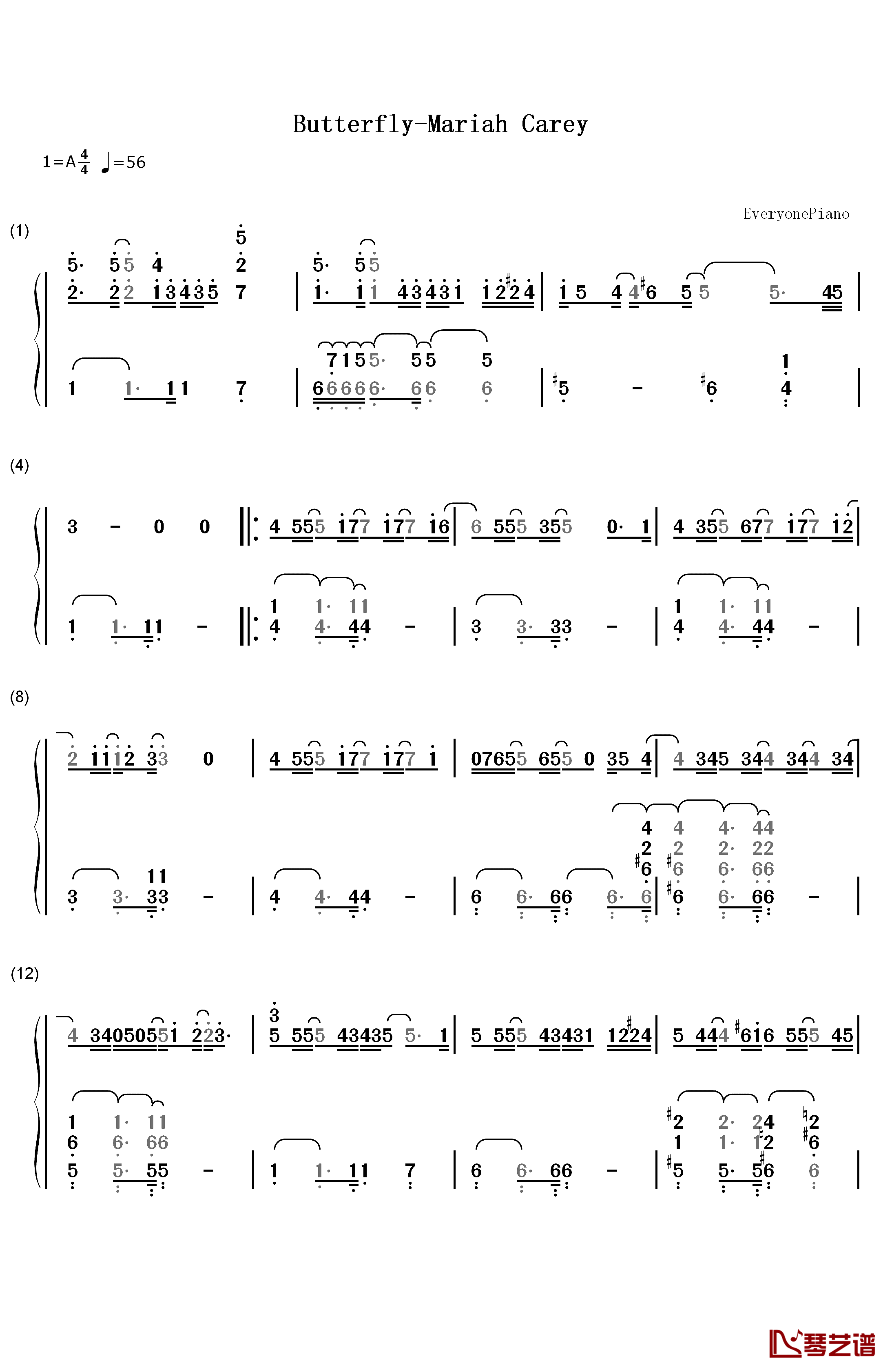 Butterfly钢琴简谱-数字双手-Mariah Carey1