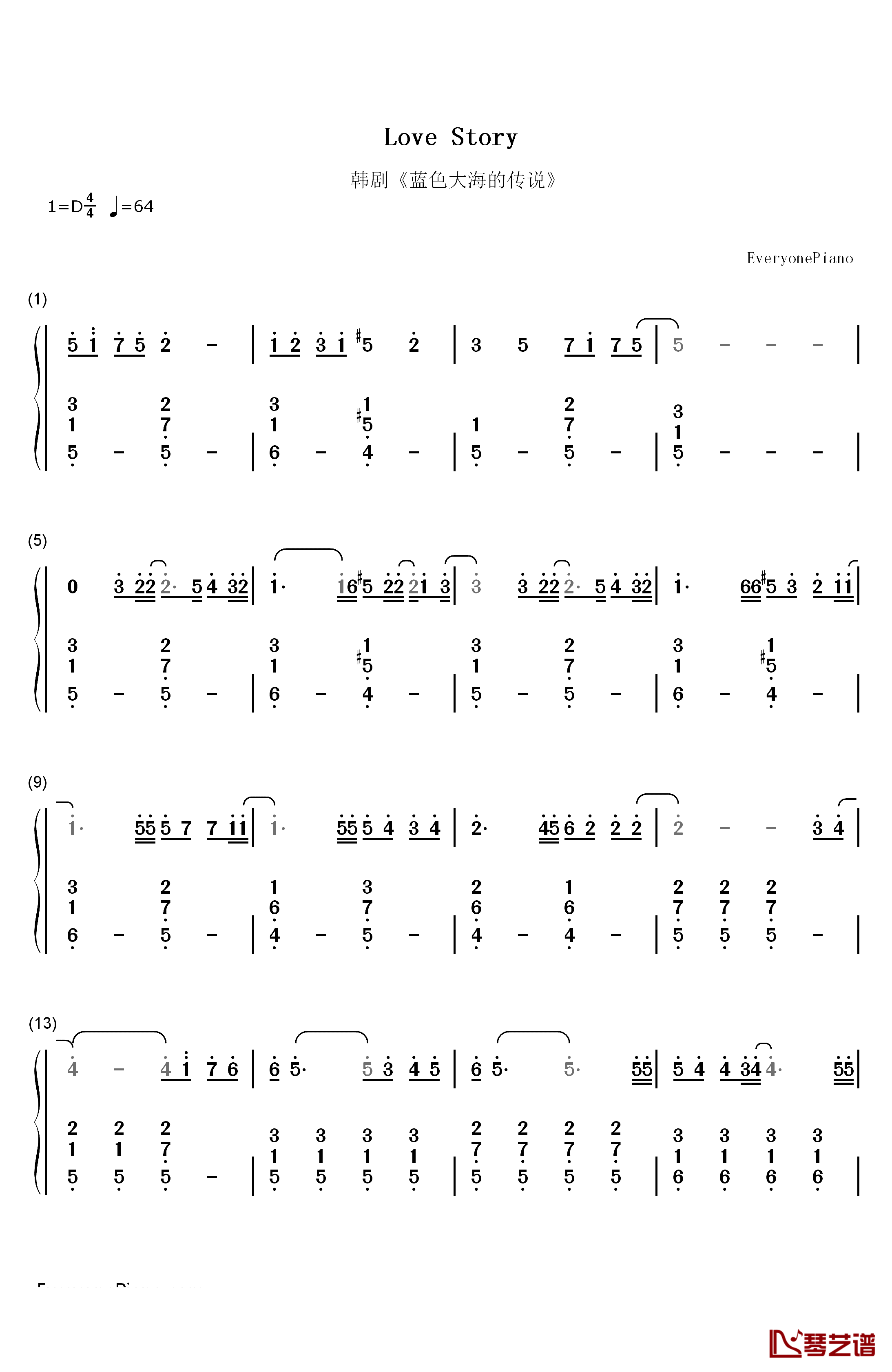 Love Story钢琴简谱-数字双手-LYn1