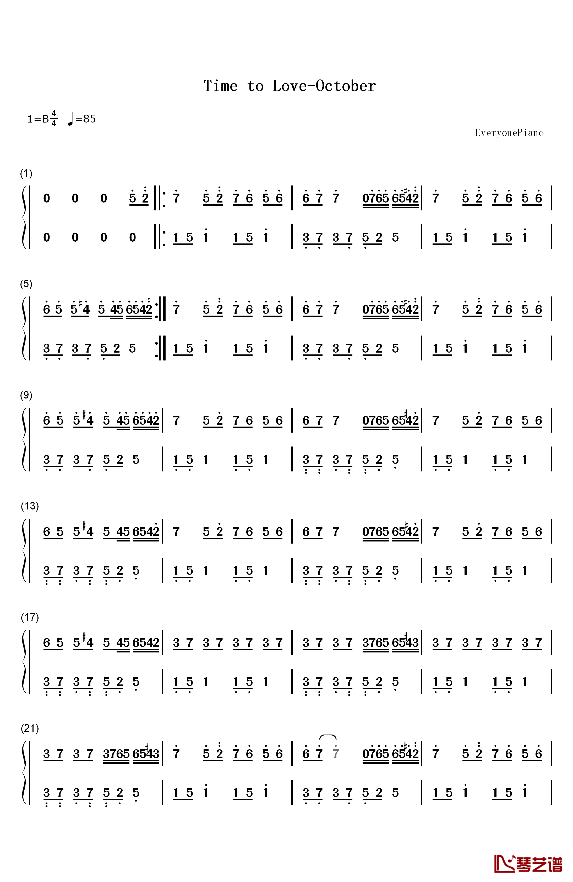 Time to Love钢琴简谱-数字双手-October1