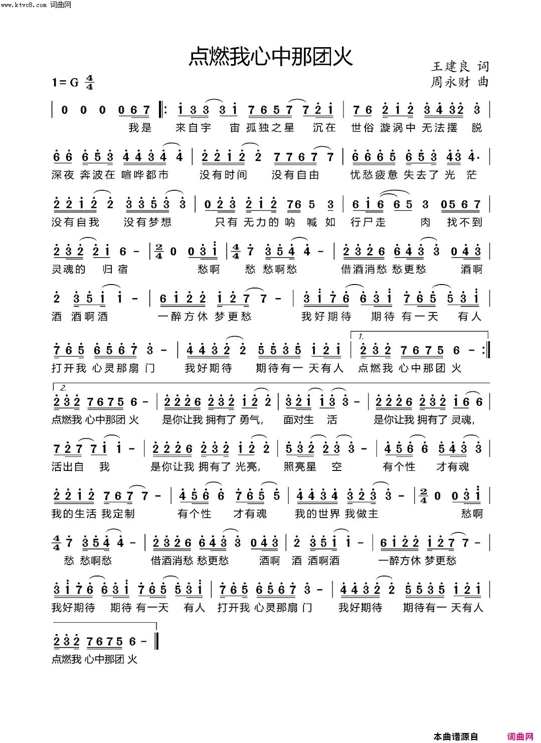 点燃我心中那团火简谱1