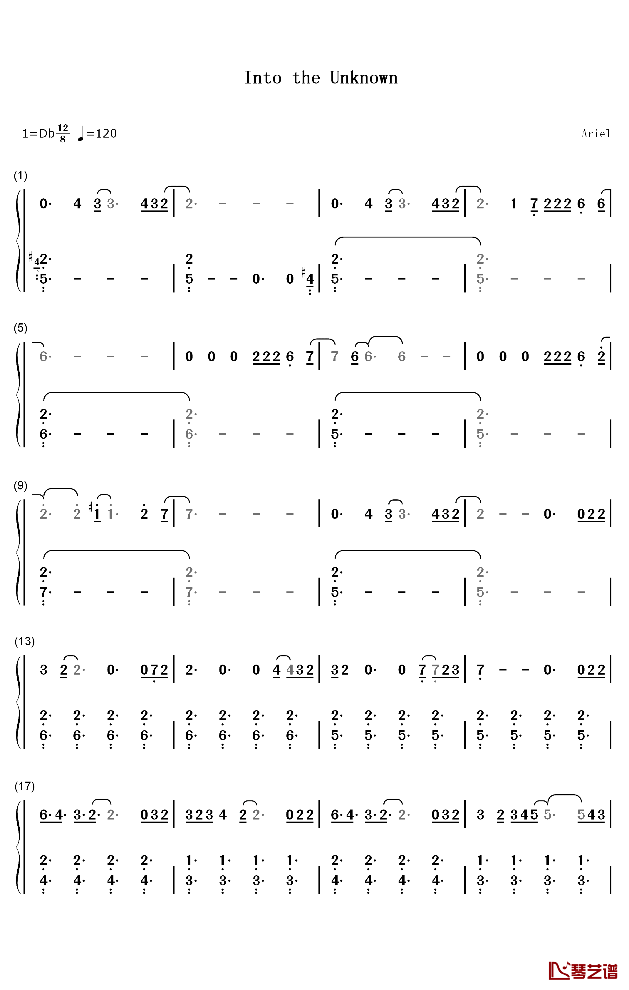 Into the Unknown钢琴简谱-数字双手-Idina Menzel Aurora1