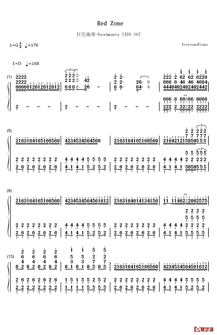 Red Zone钢琴简谱-数字双手-Tatsh & Naoki1