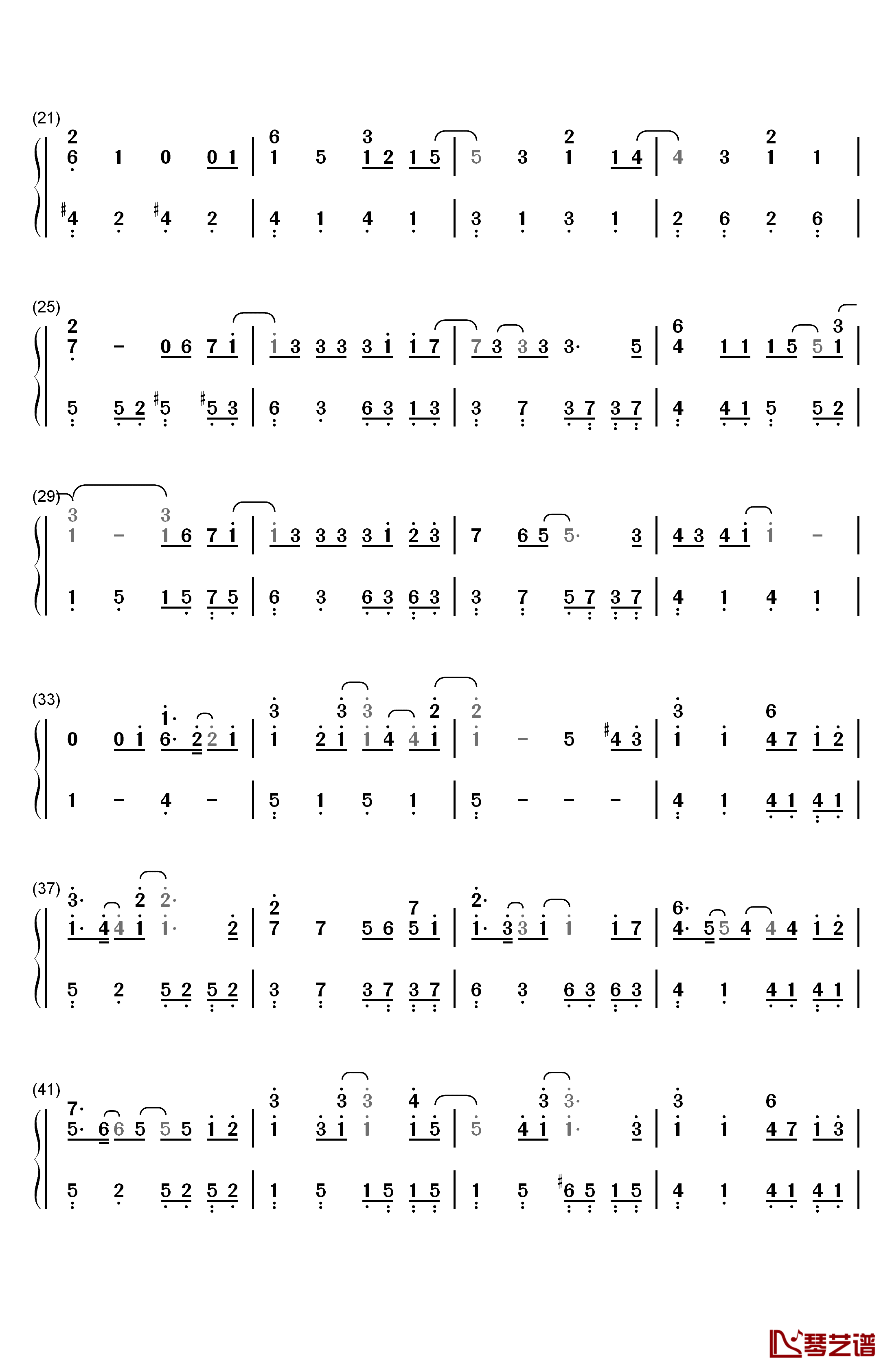 天梯钢琴简谱-数字双手-C AllStar2