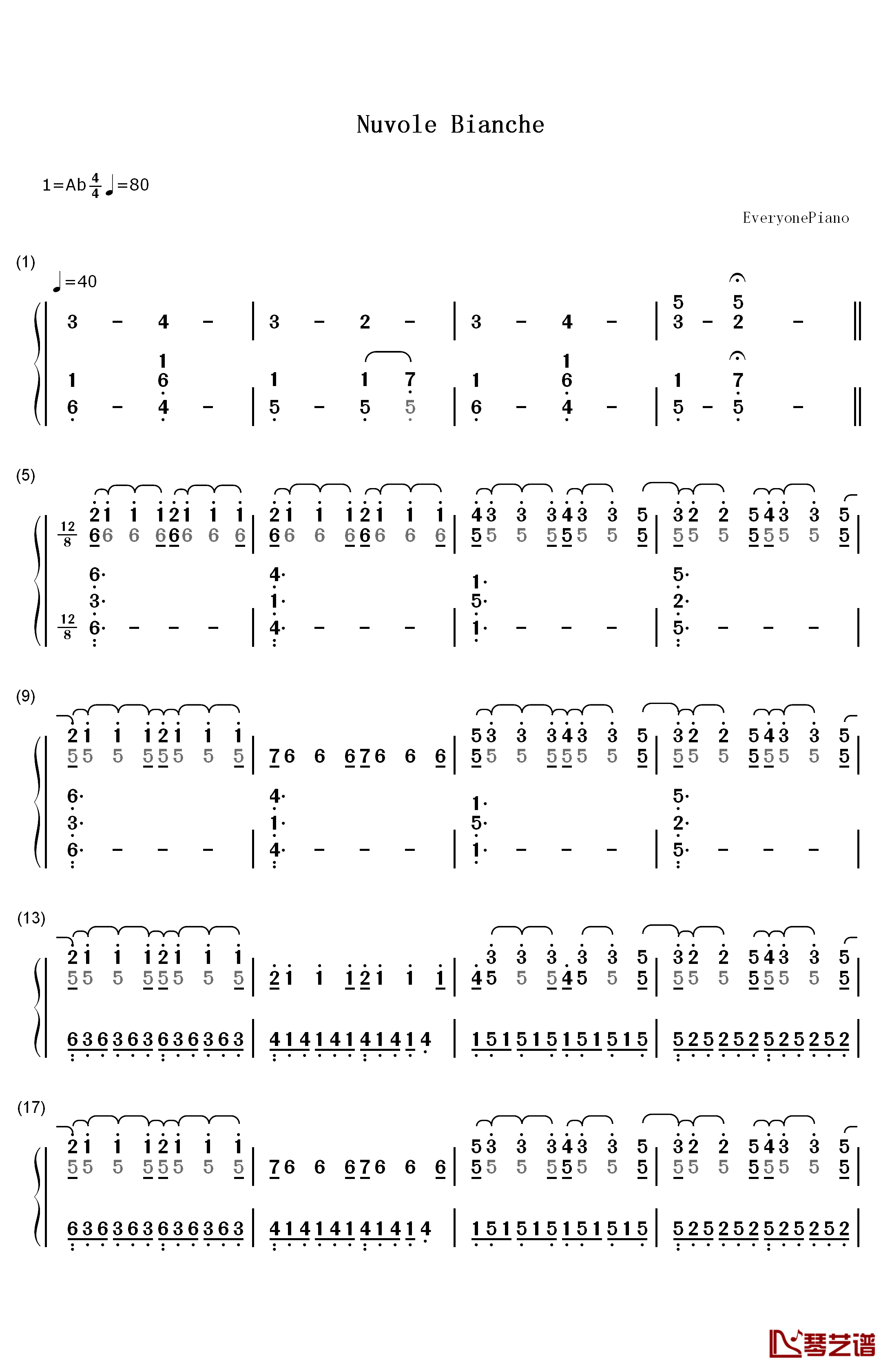 Nuvole Bianche钢琴简谱-数字双手-Ludovico Einaudi1