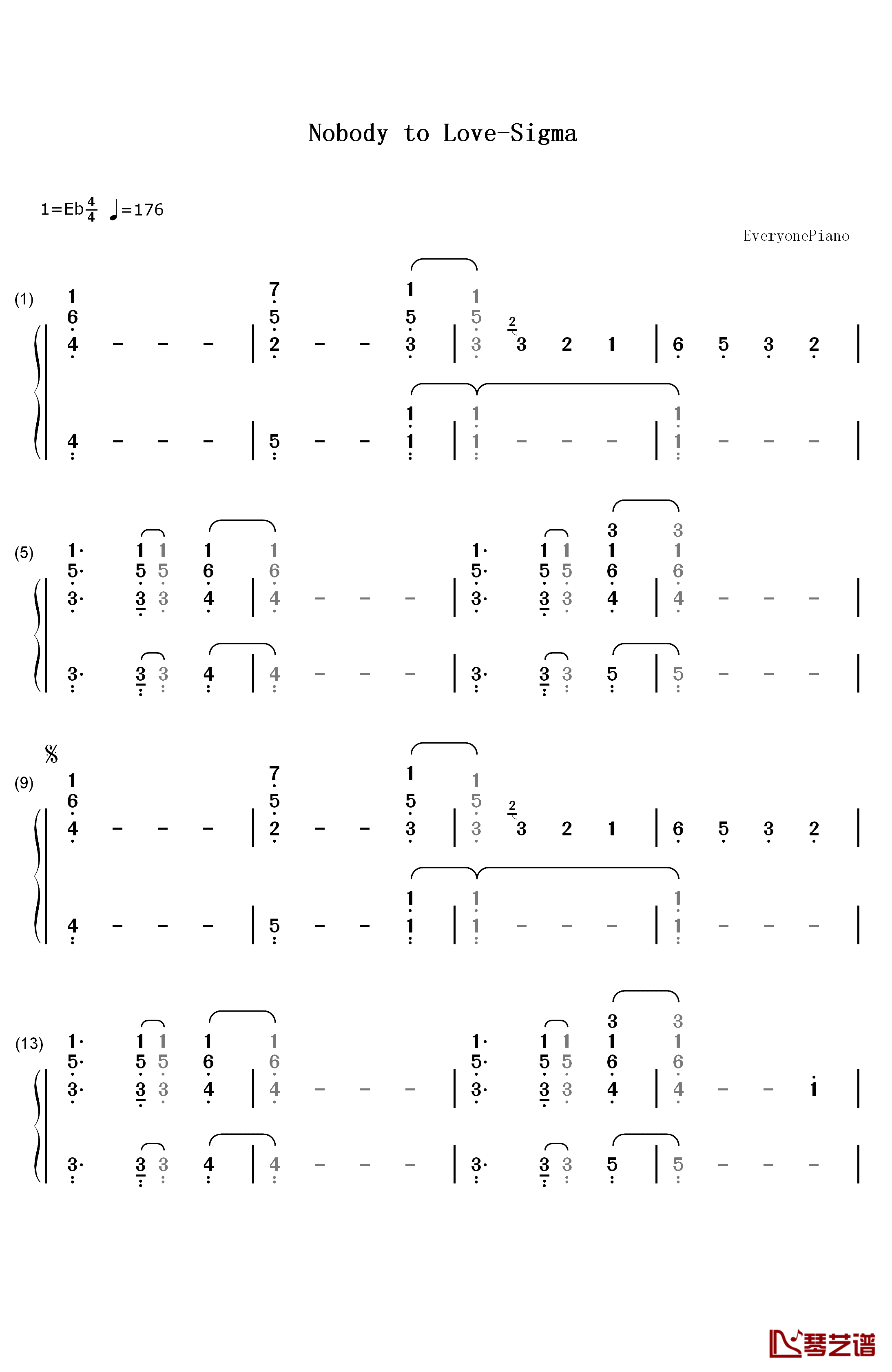 Nobody to Love钢琴简谱-数字双手-Sigma1