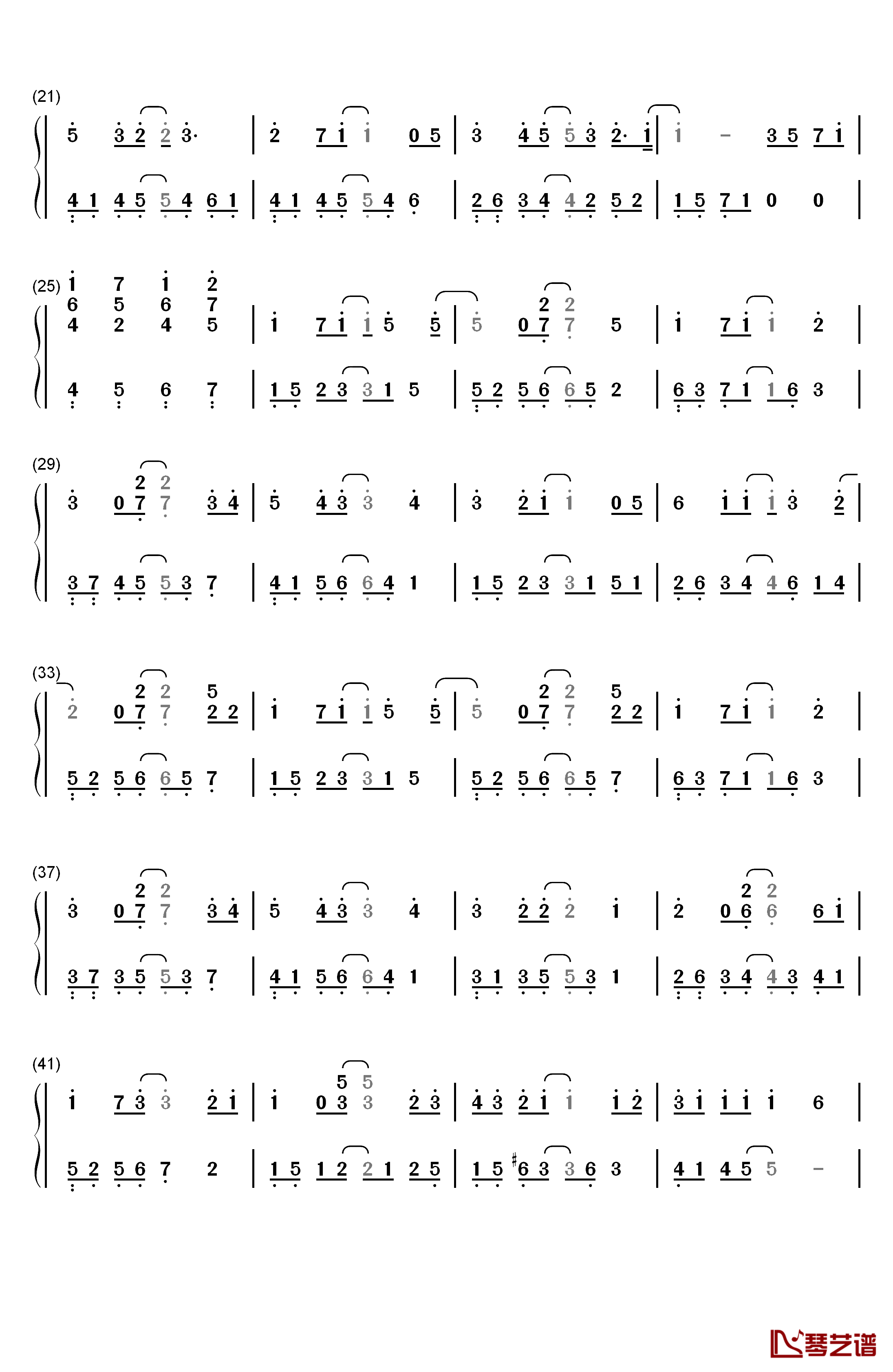 因为遇见你钢琴简谱-数字双手-王源2