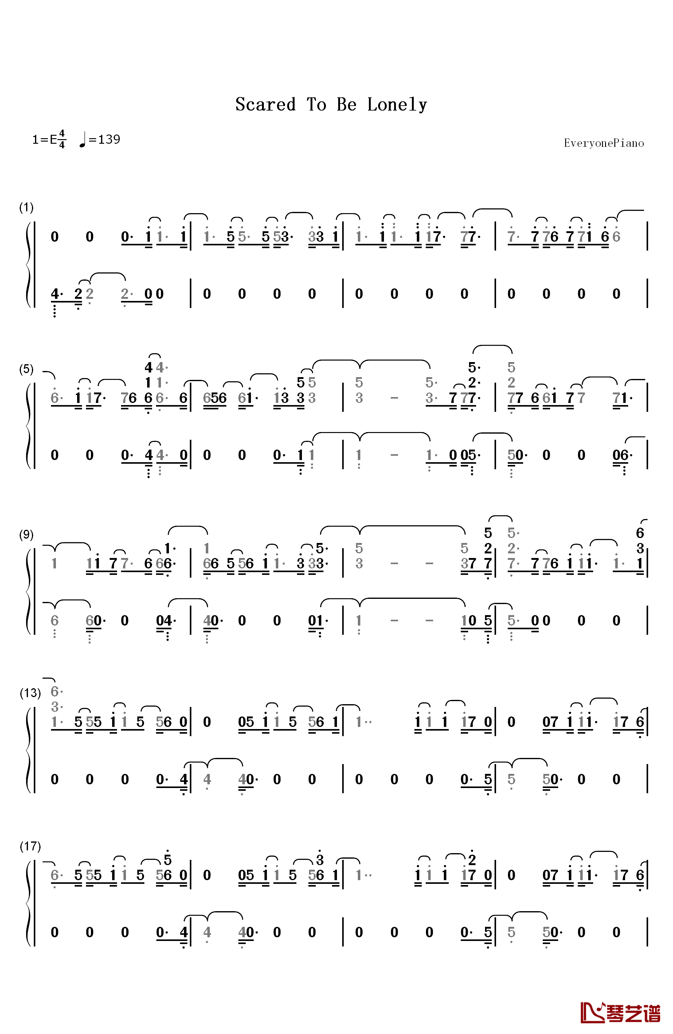 Scared To Be Lonely钢琴简谱-数字双手-Martin Garrix Dua Lipa1