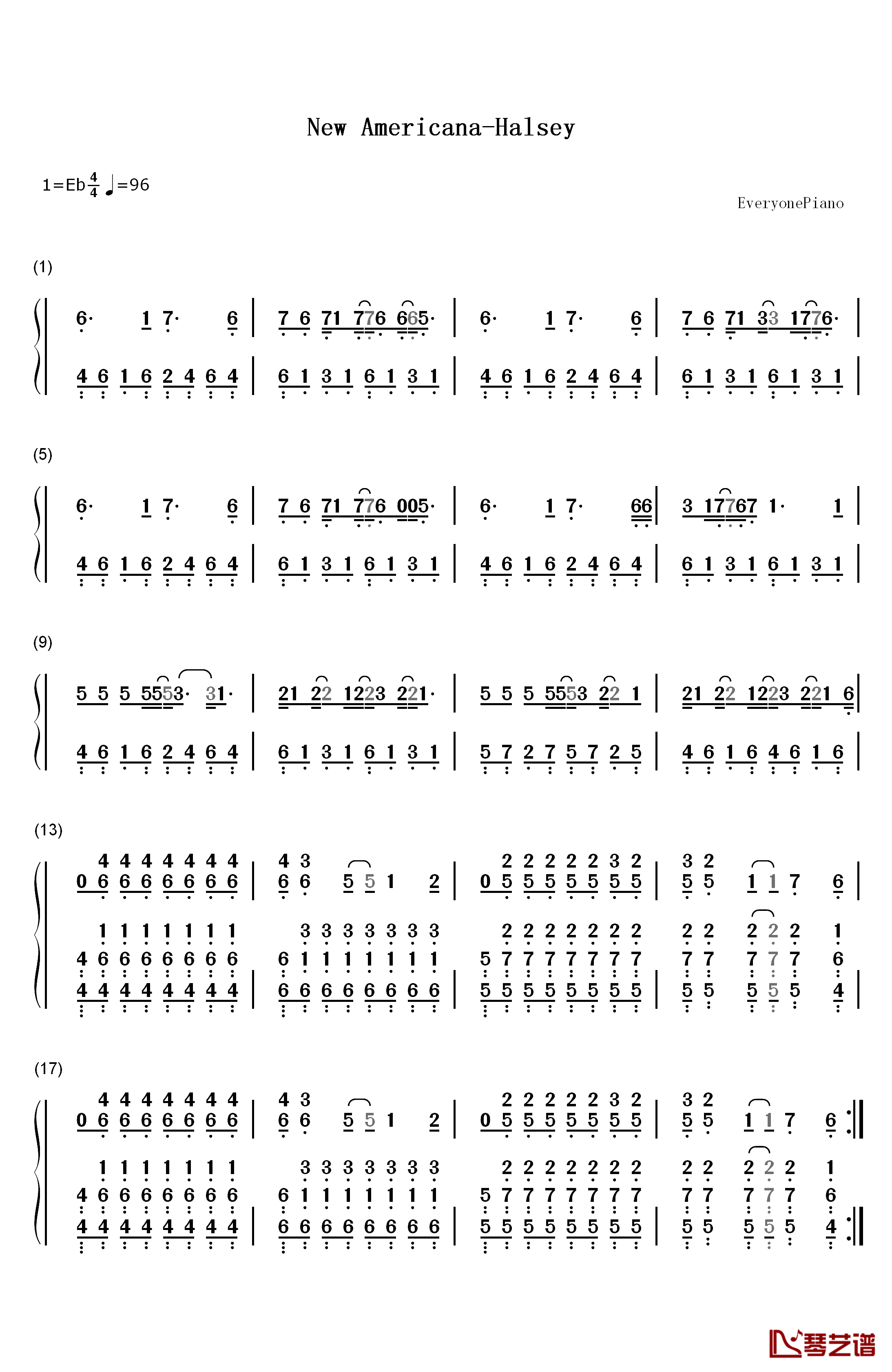 New Americana钢琴简谱-数字双手-Halsey1