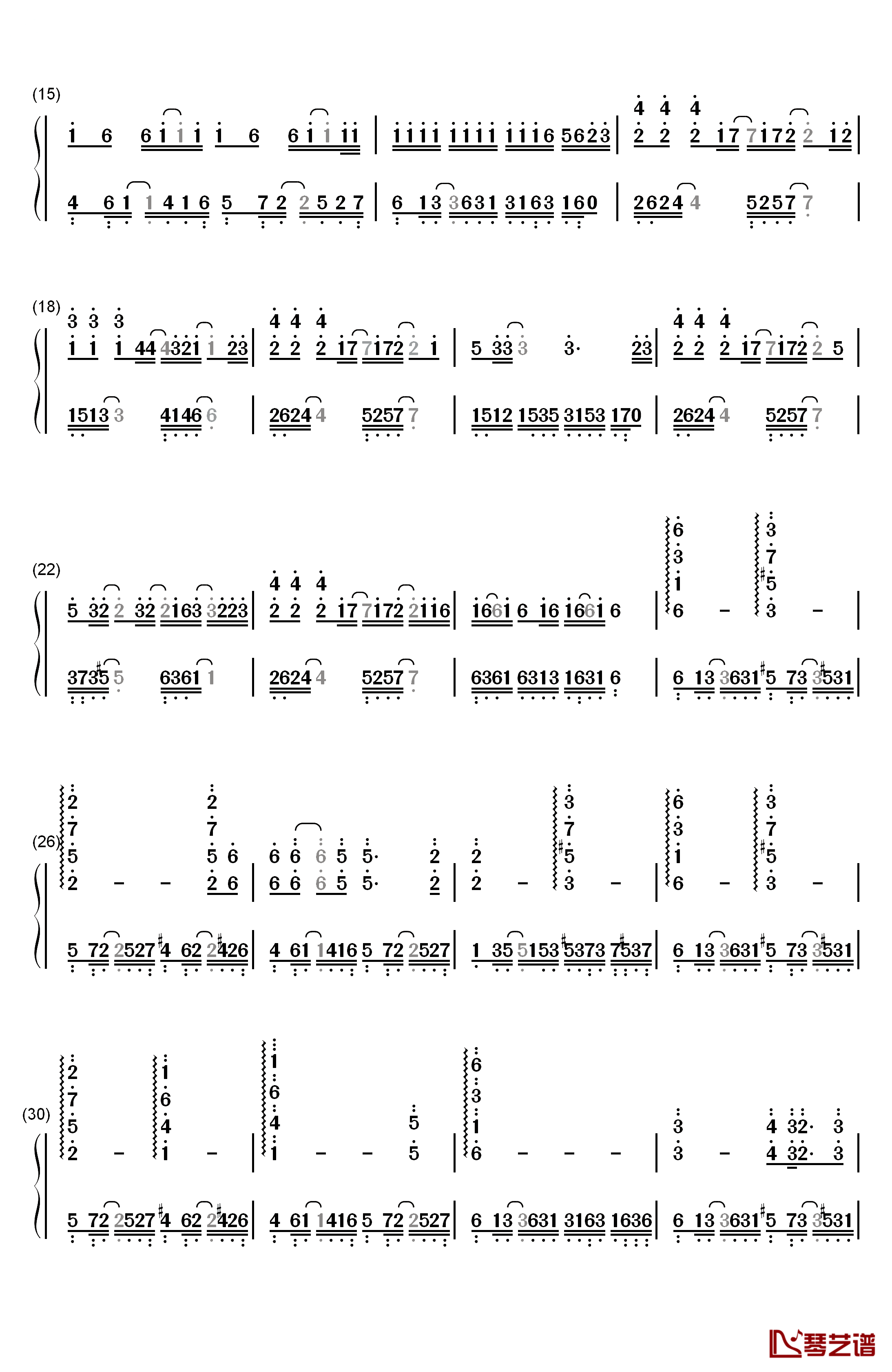 柒月钢琴简谱-数字双手-许嵩2