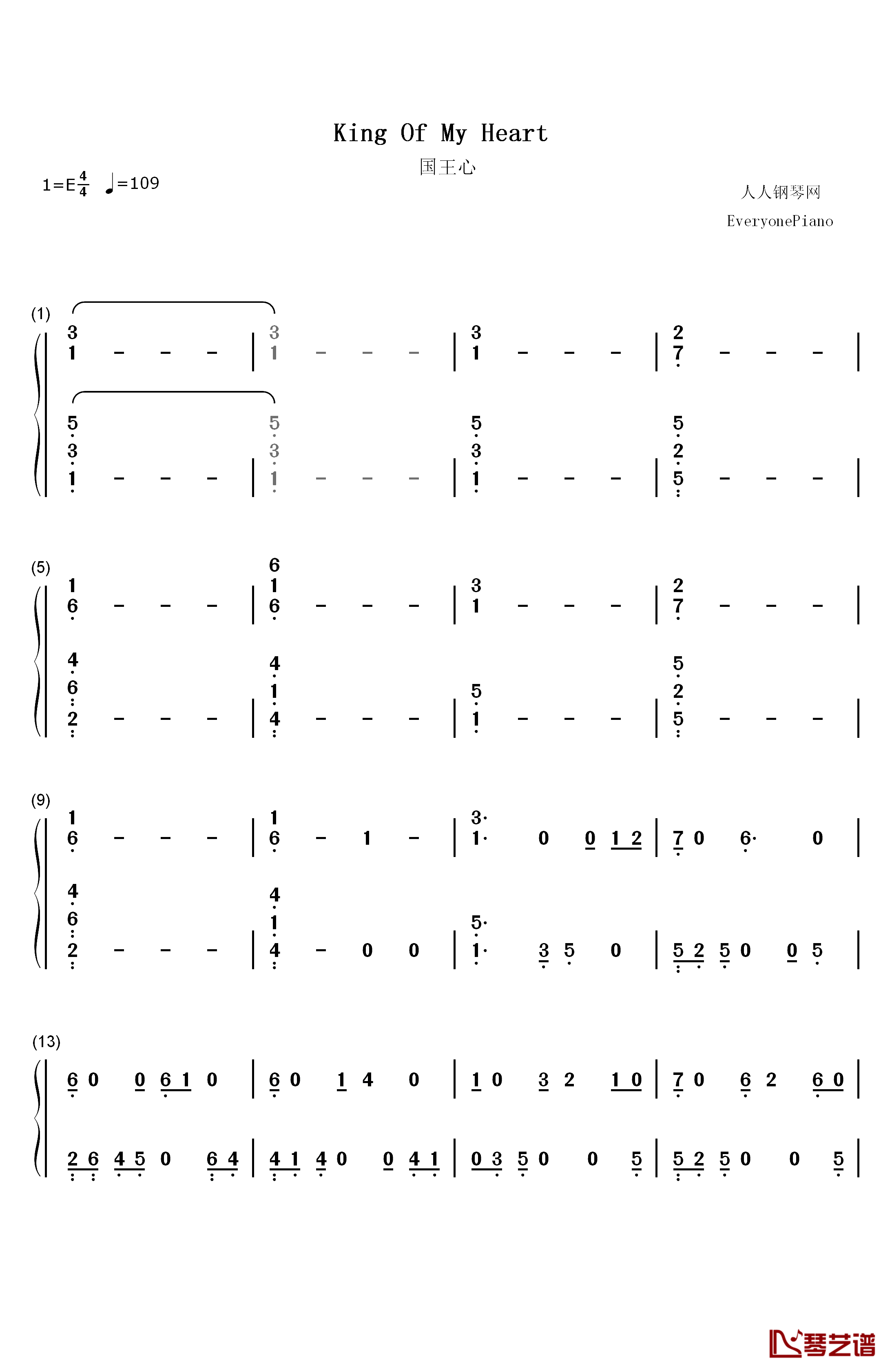 King of My Heart钢琴简谱-数字双手-Taylor Swift1