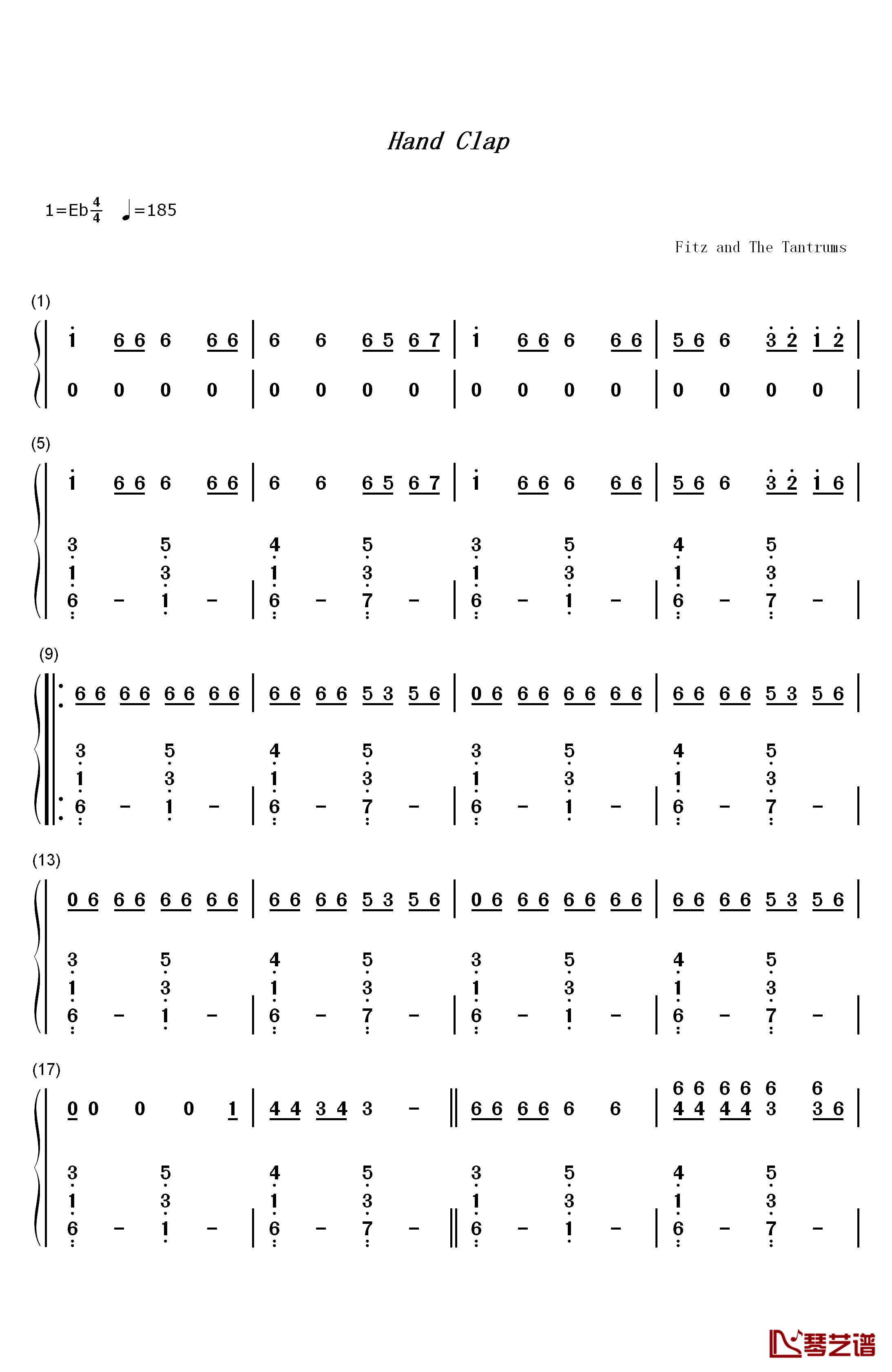 HandClap钢琴简谱-数字双手-Fitz and The Tantrums1