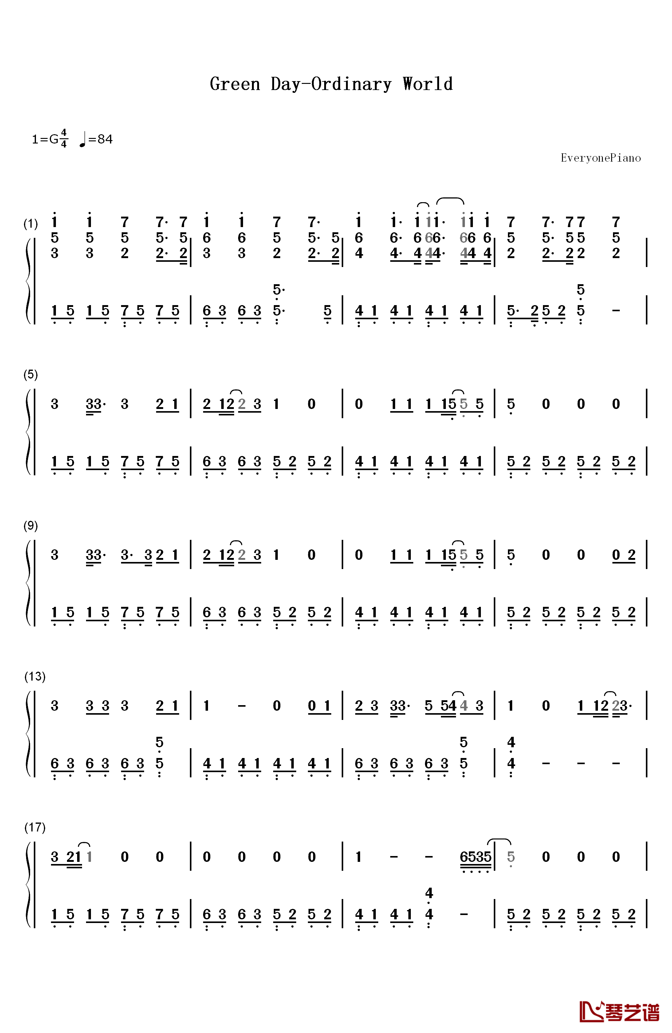 Green Day钢琴简谱-数字双手-Green Day1