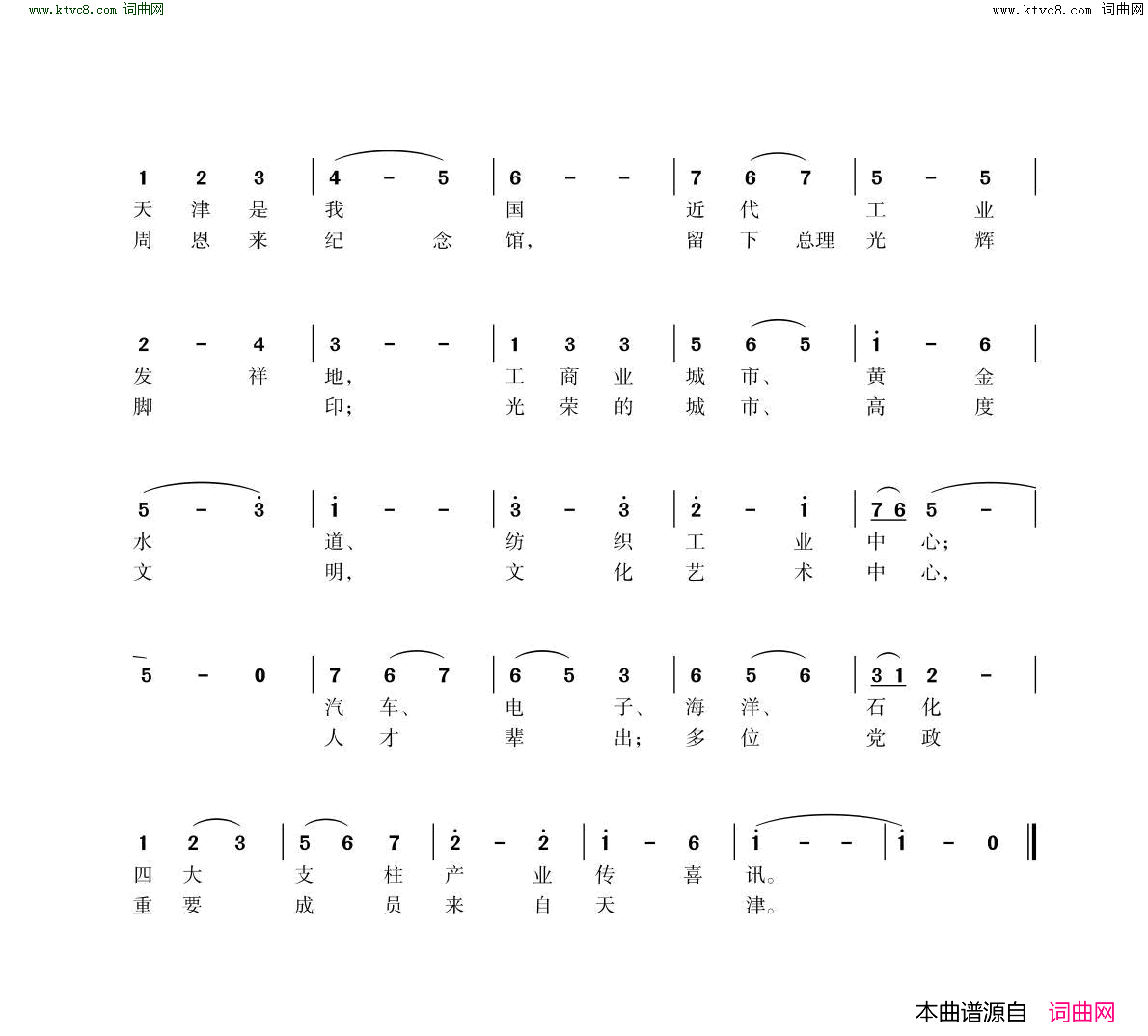 高歌天津简谱1