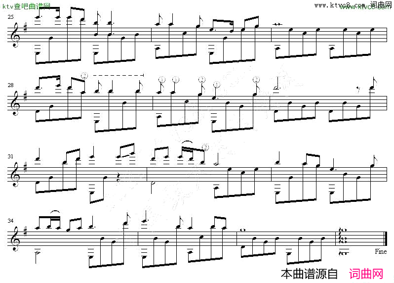 绿岛小夜曲吉他独奏谱五线谱简谱-蔡琴演唱1