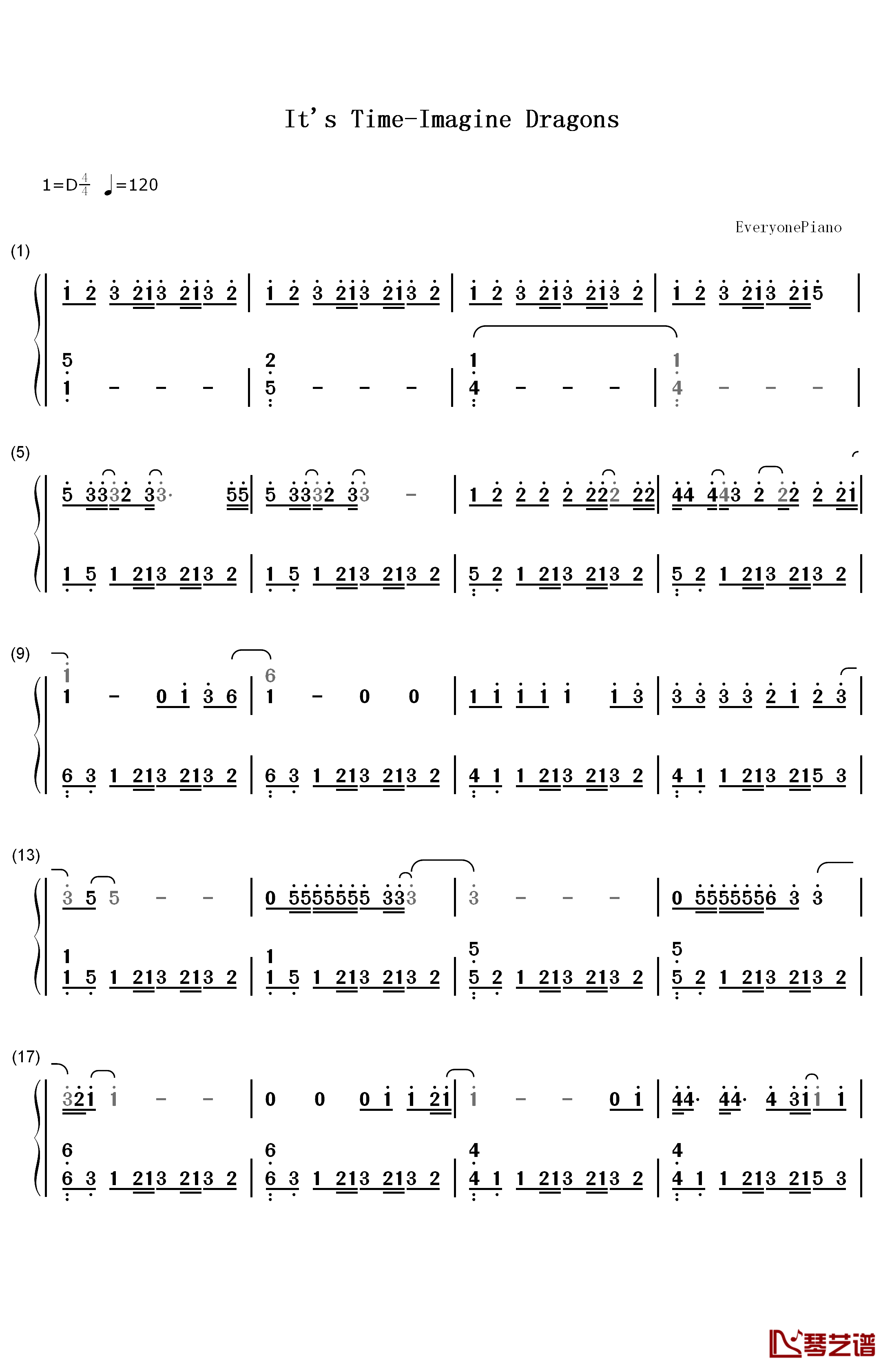It's Time钢琴简谱-数字双手-Imagine Dragons1