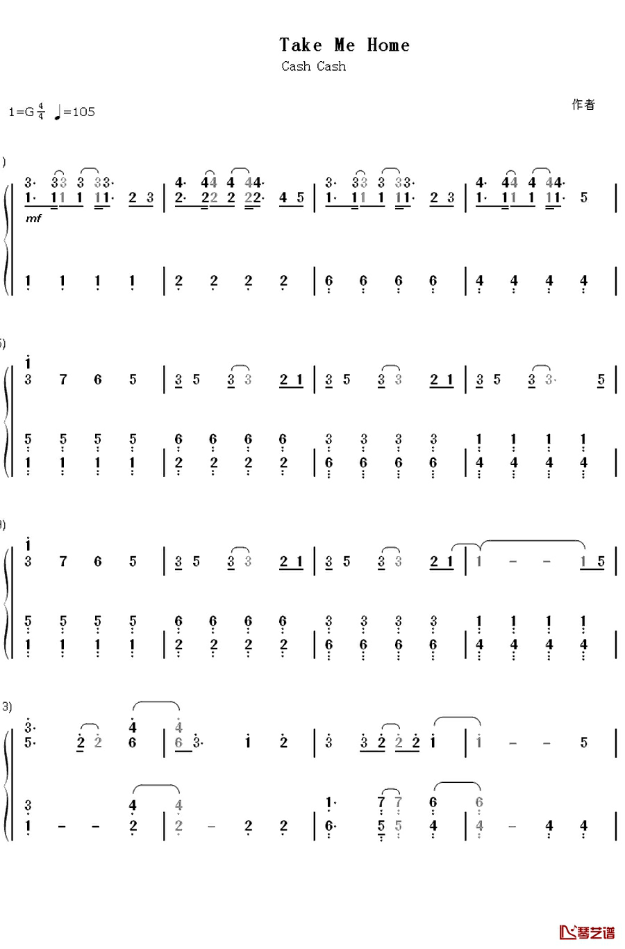 Take Me Home钢琴简谱-数字双手-Cash Cash1