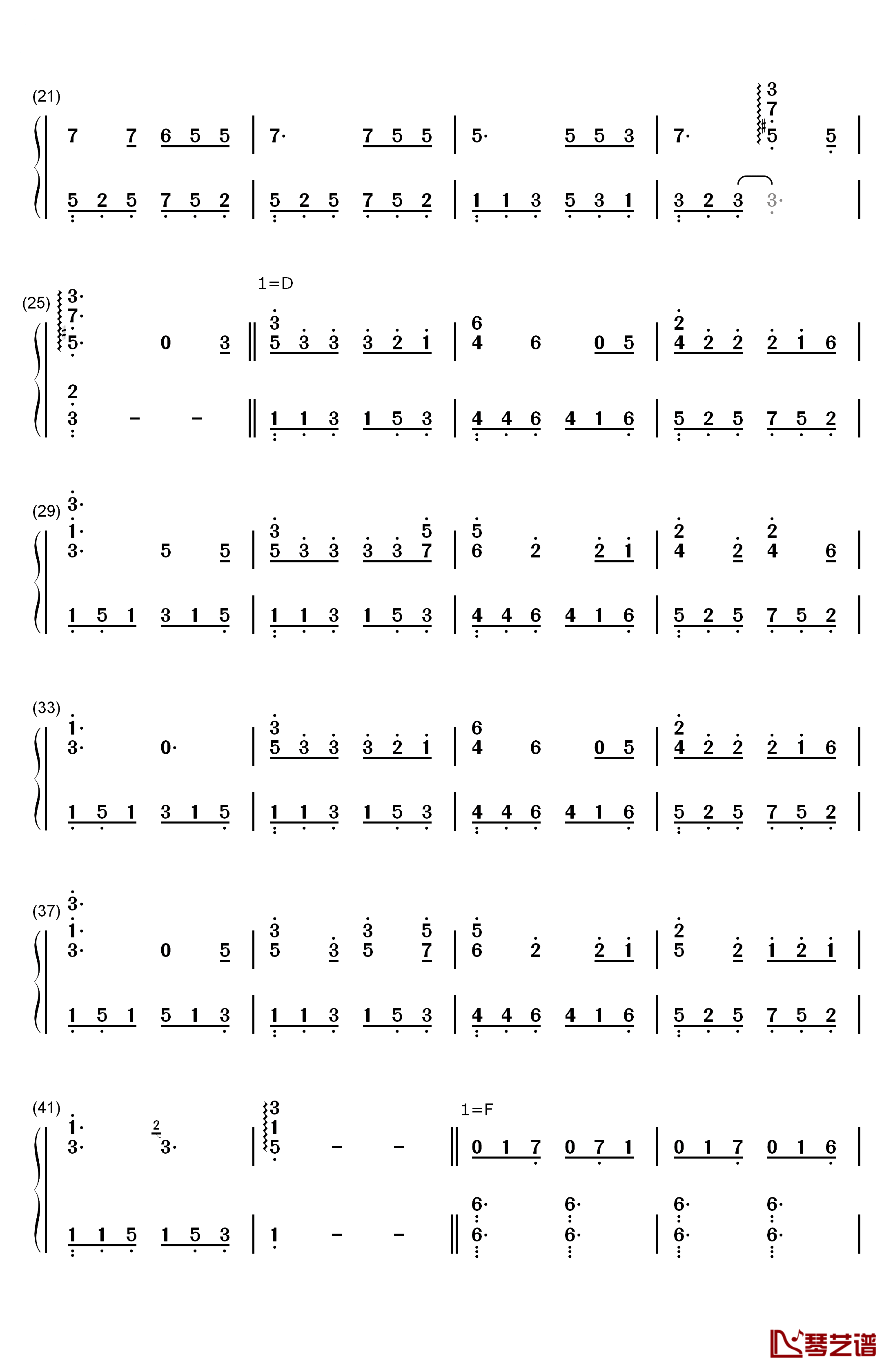 秋酿钢琴简谱-数字双手-房东的猫2