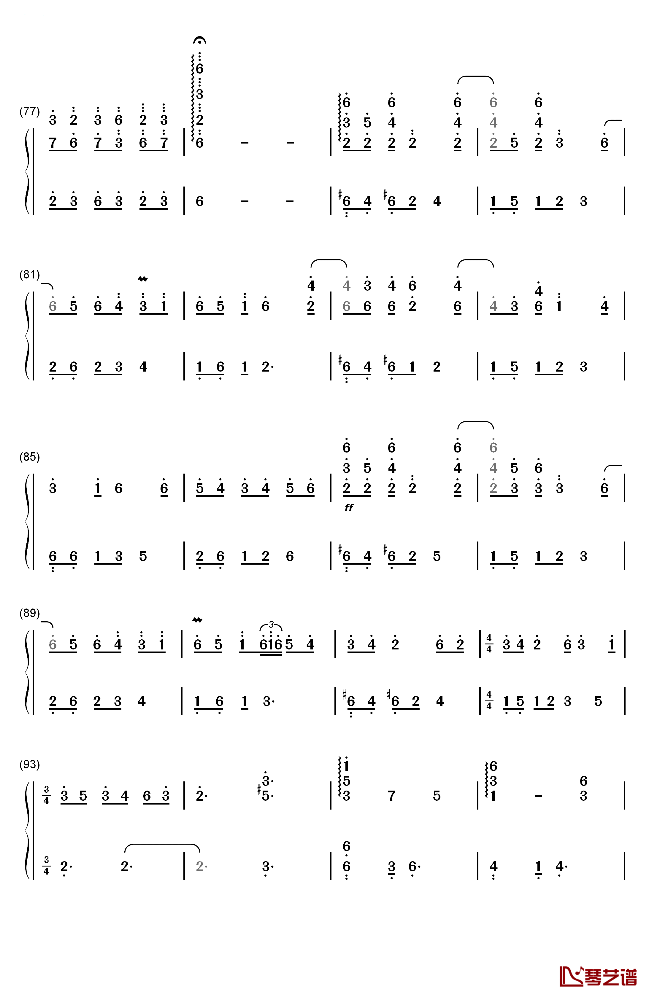 纯白钢琴简谱-数字双手-V.K克5