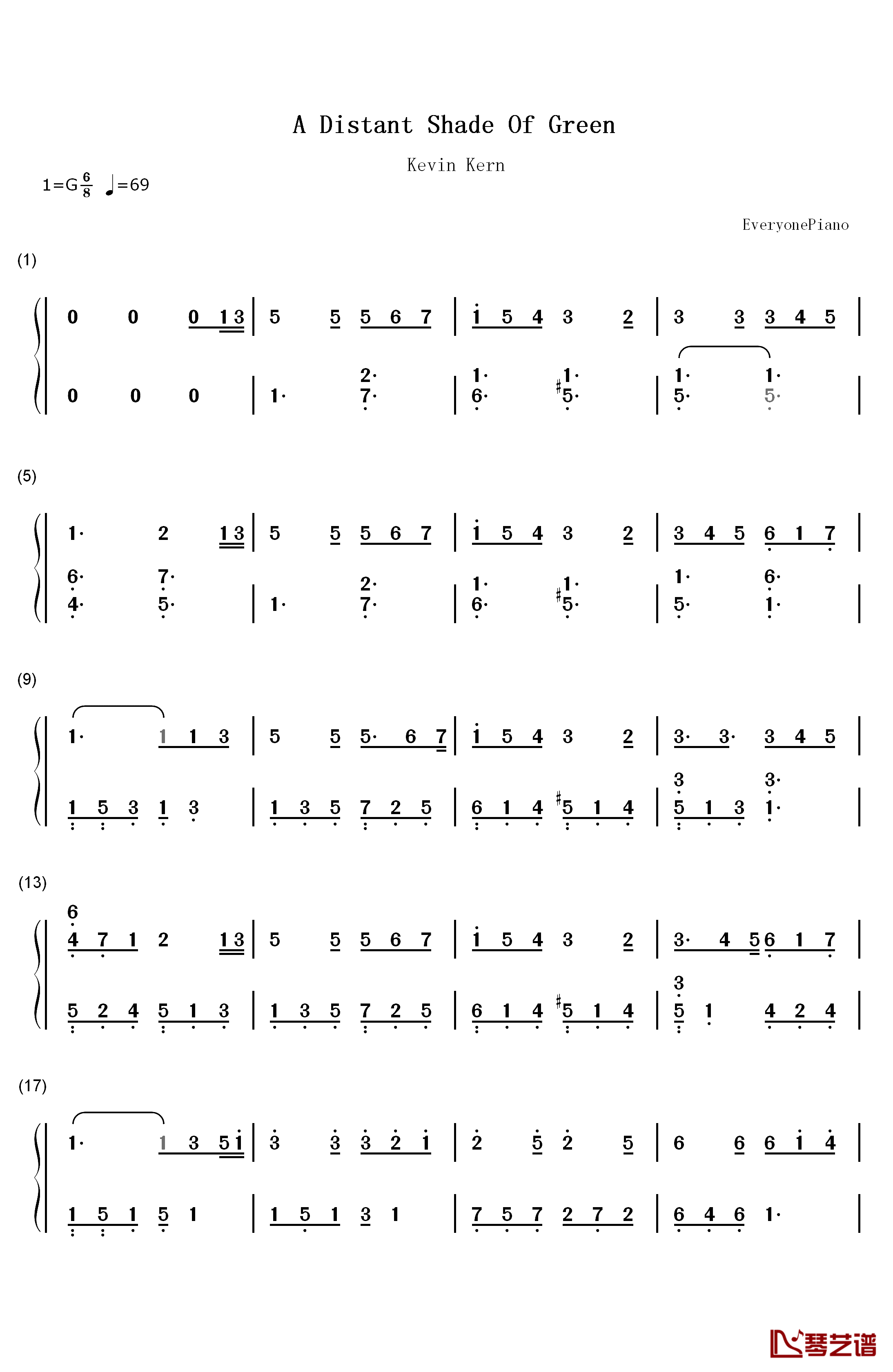 A Distant Shade of Green钢琴简谱-数字双手-Kevin Kern1