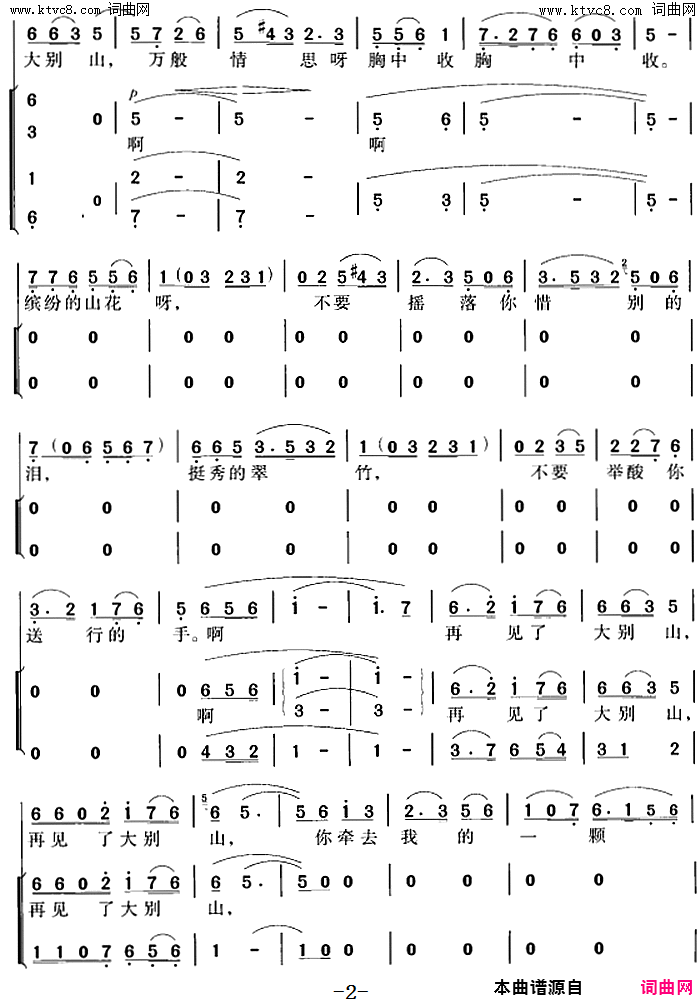 再见了，大别山简谱-冯晓阳演唱-王和泉/雷远生词曲1