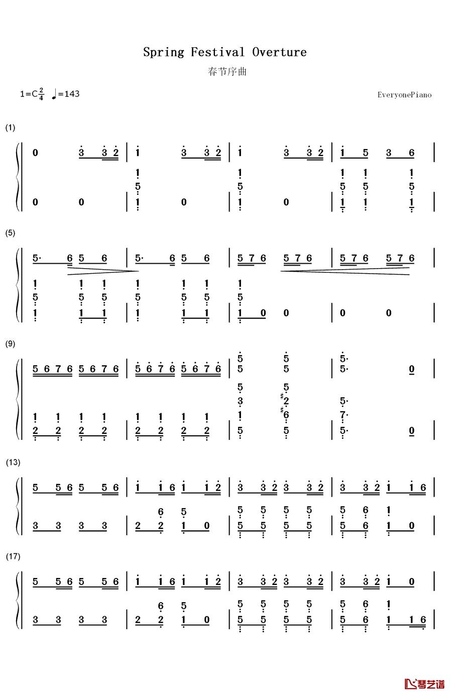 春节序曲钢琴简谱-数字双手-李焕之1
