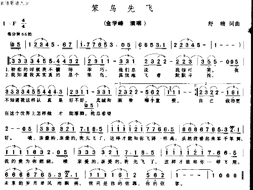 笨鸟先飞简谱-金学峰演唱-舒楠/舒楠词曲1