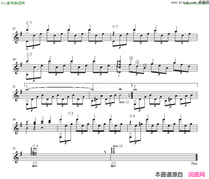Feeling情感吉他独奏谱简谱-马权安改编演唱1