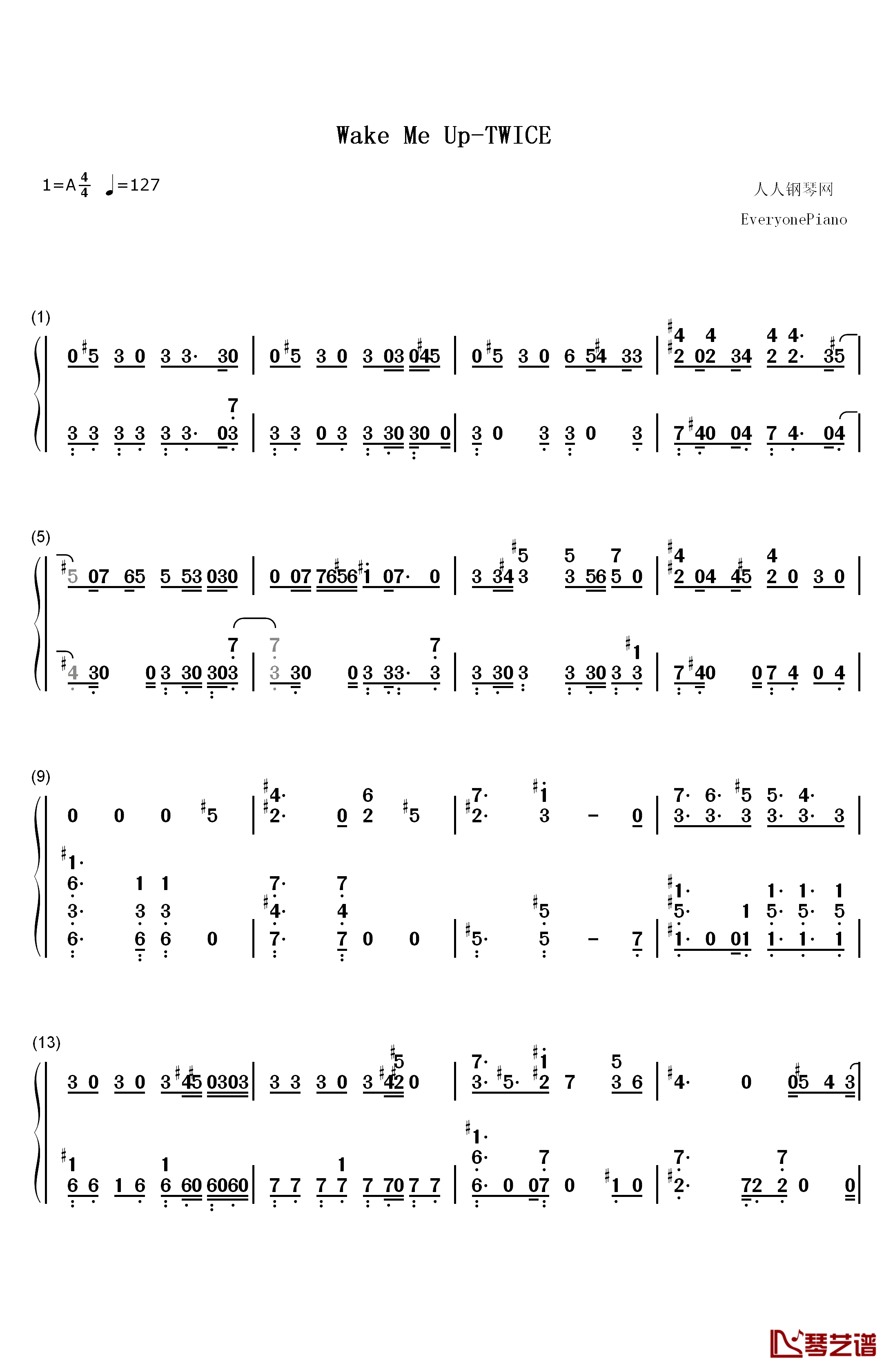Wake Me Up钢琴简谱-数字双手-TWICE1
