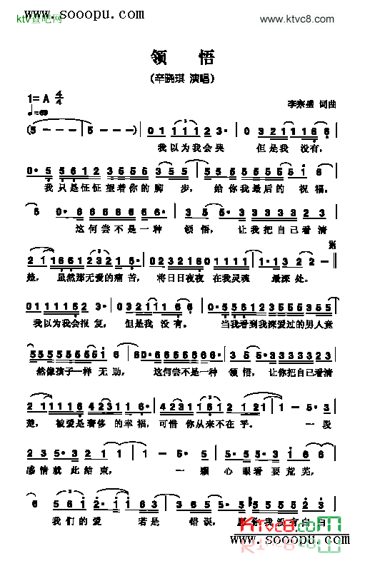 领悟歌曲类简谱简谱-辛晓琪演唱1