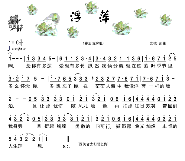 浮萍简谱-费玉清演唱1