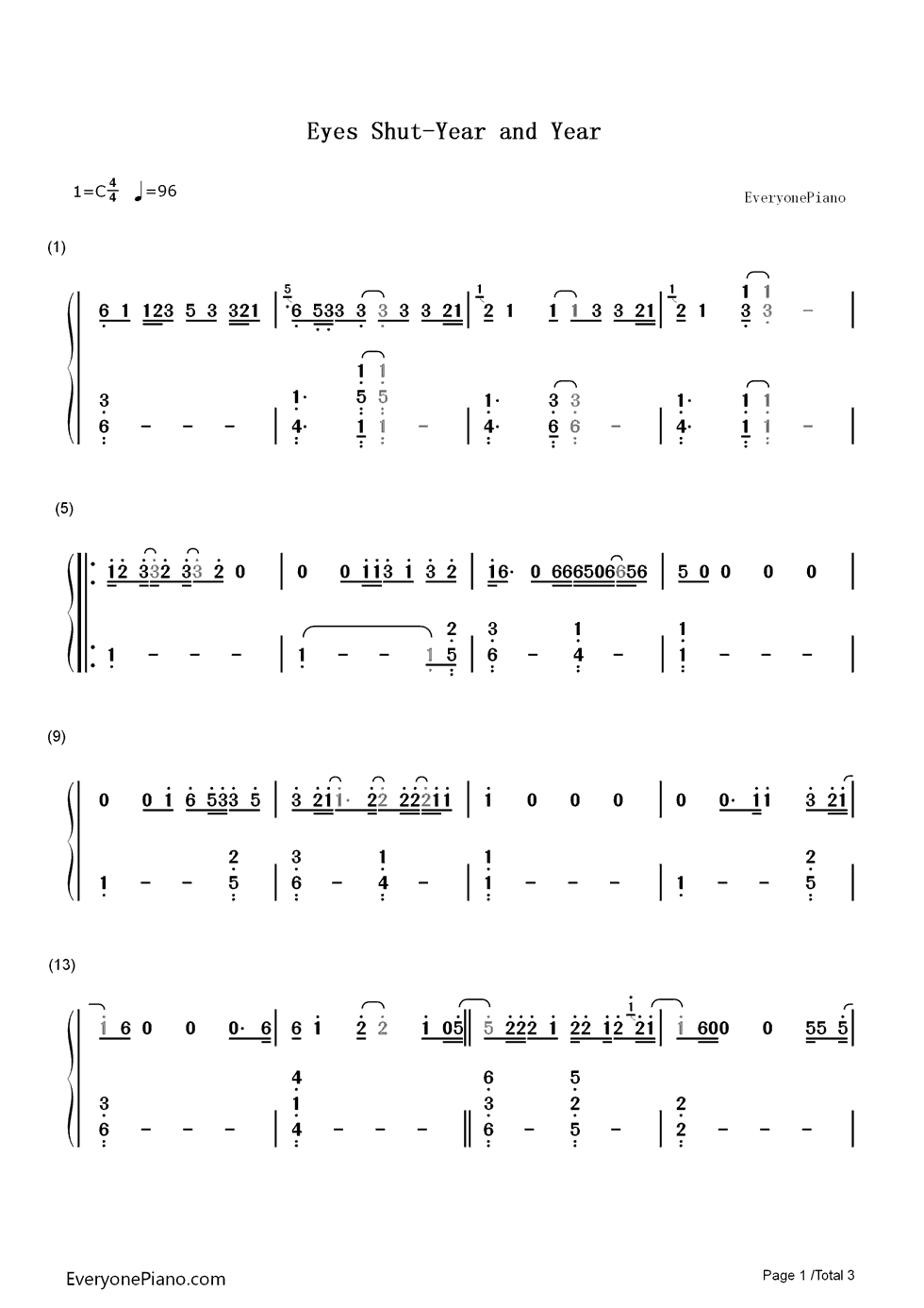 Eyes Shut钢琴简谱-数字双手-Years and Years1