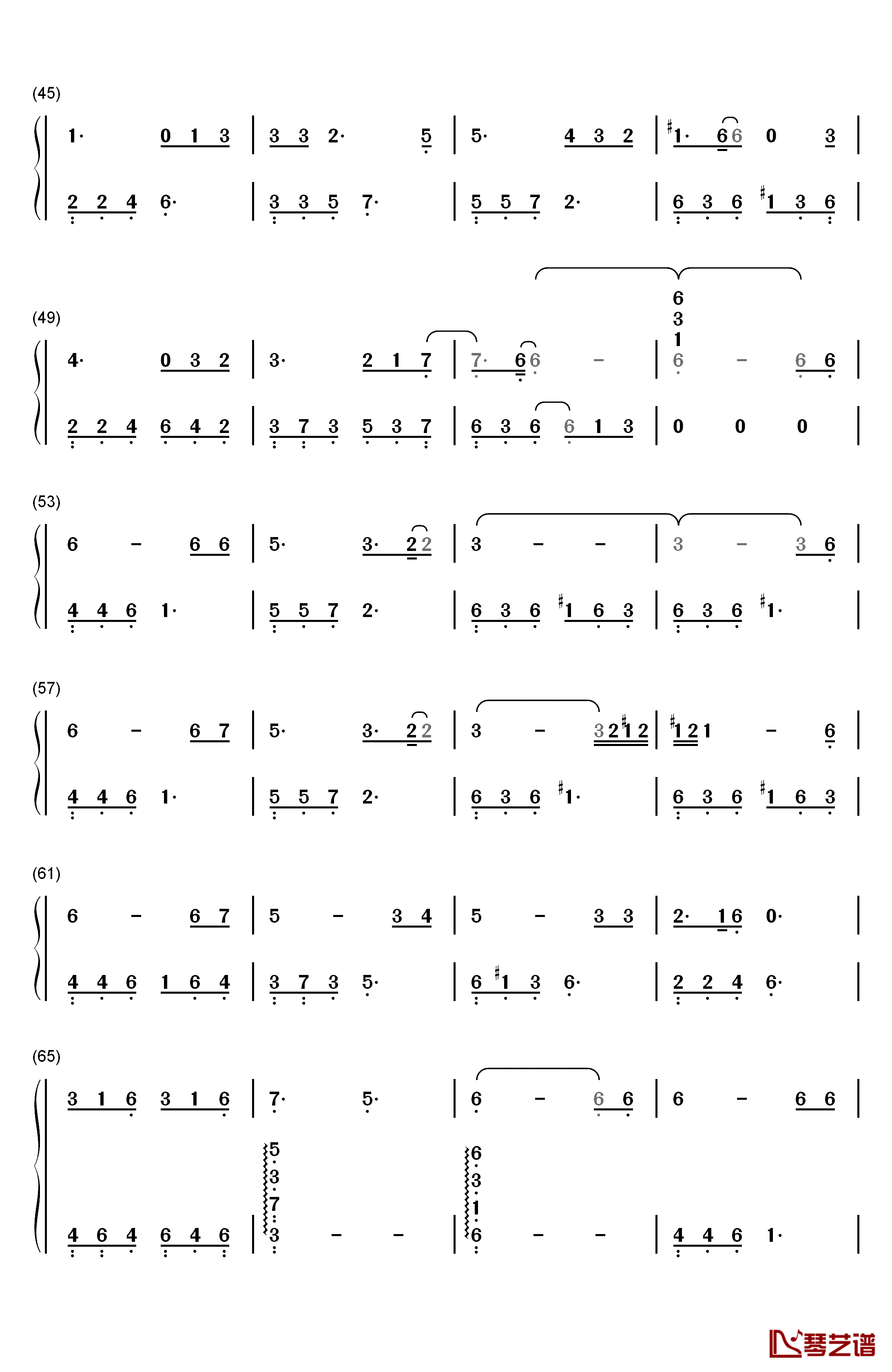 让她降落钢琴简谱-数字双手-何璐3
