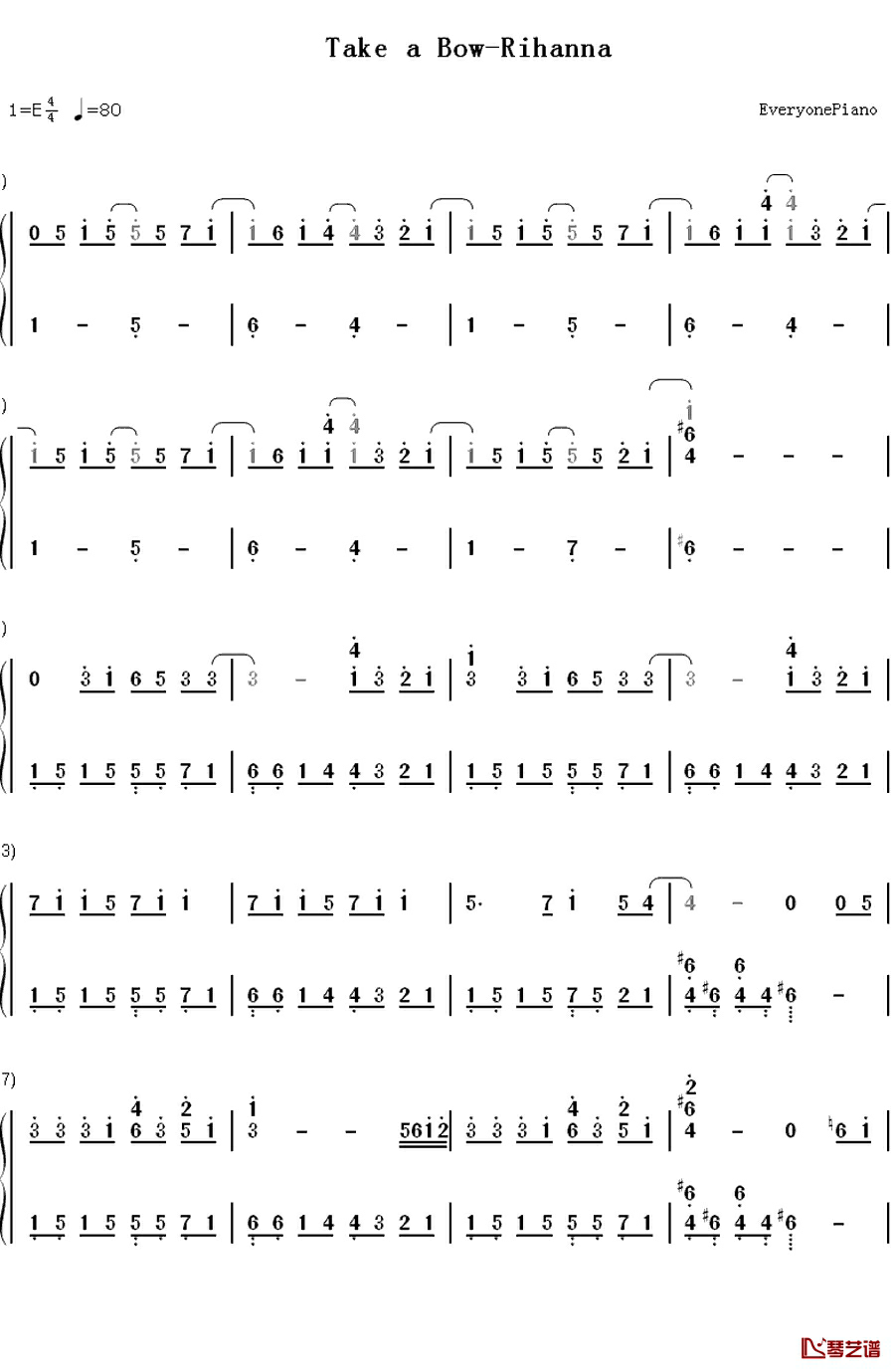 Take A Bow钢琴简谱-数字双手-Rihanna1
