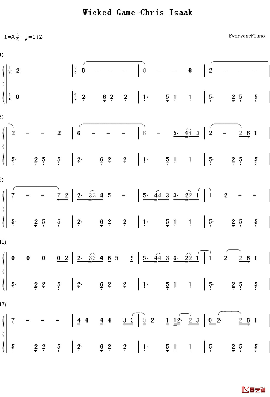 Wicked Game钢琴简谱-数字双手-Chris Isaak1