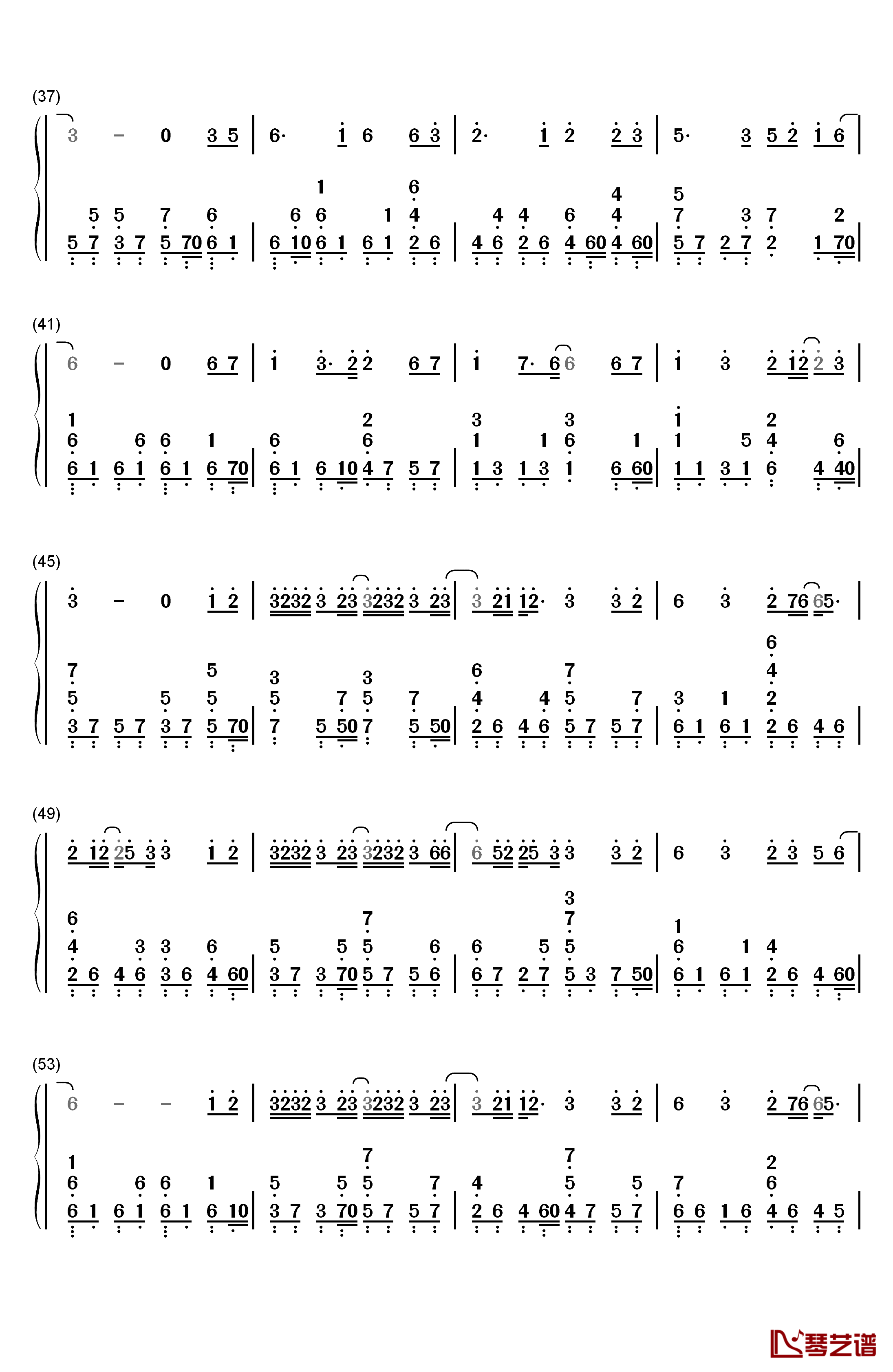 一半钢琴简谱-数字双手-梁洁3