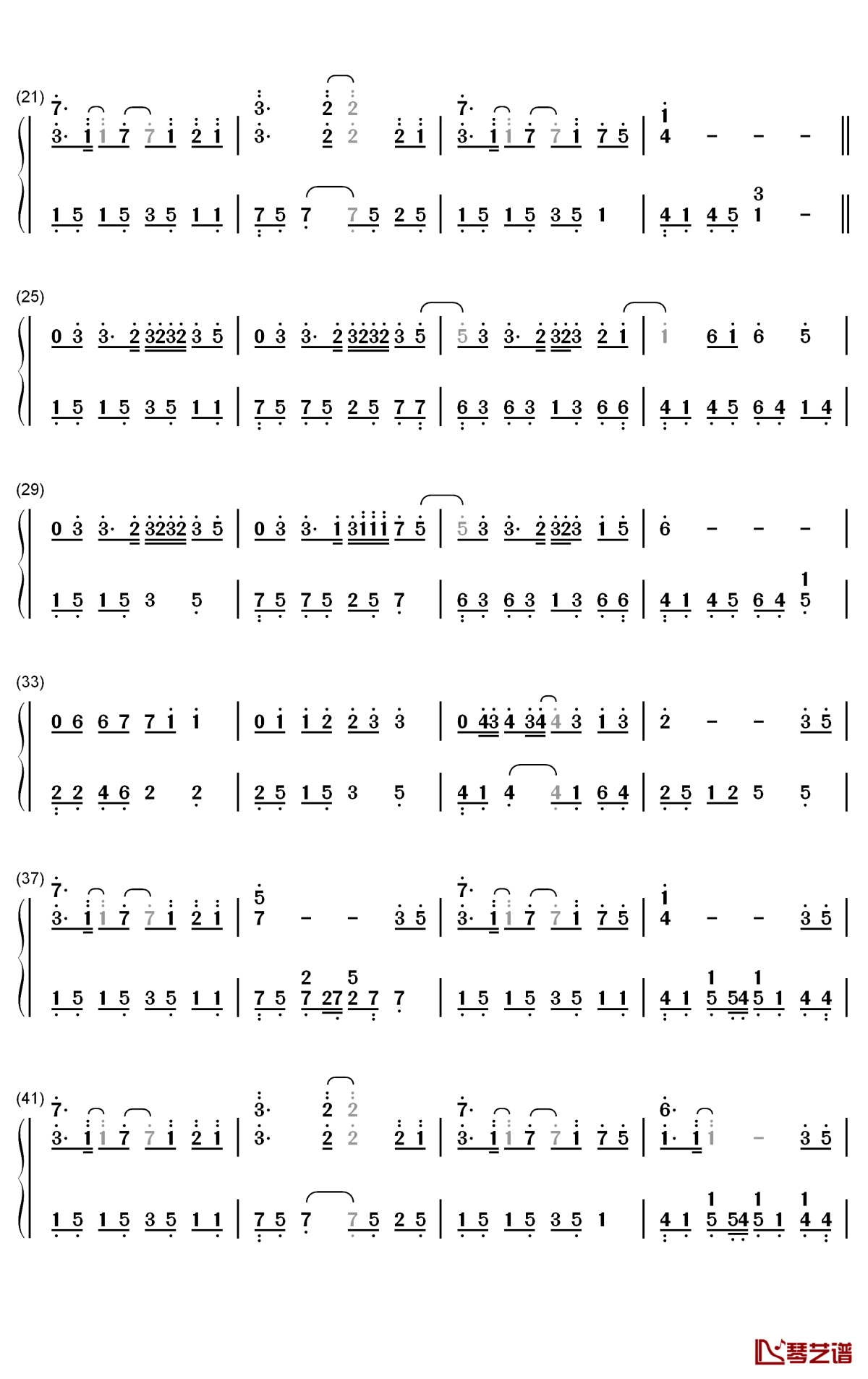 好想好想你钢琴简谱-数字双手-邓紫棋2